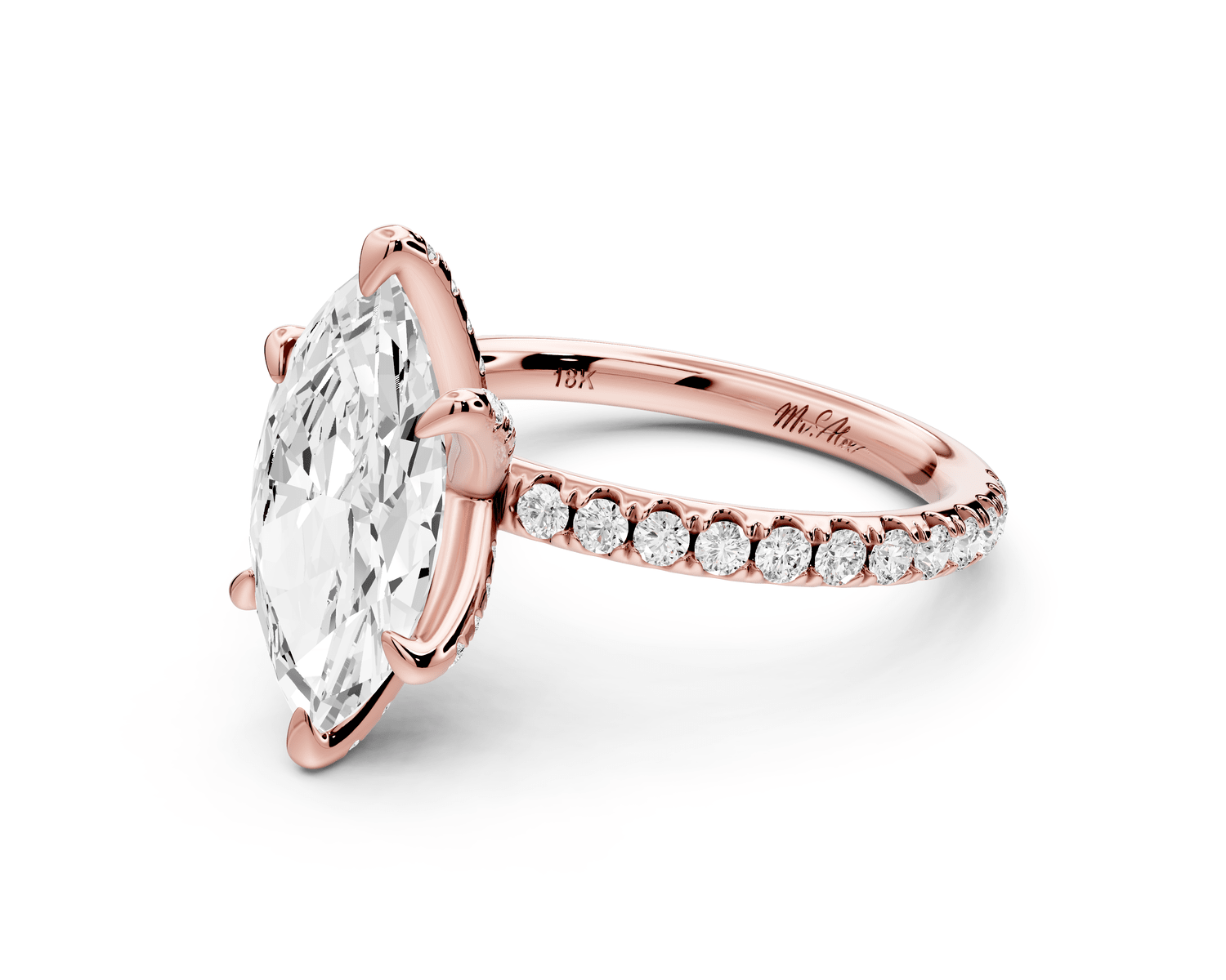 Elise - 2ct 18k rose gold marquise diamond 6 - Talon Prong Diamond Crown with Pavé Engagement Ring - Mr. Alex Jewelry