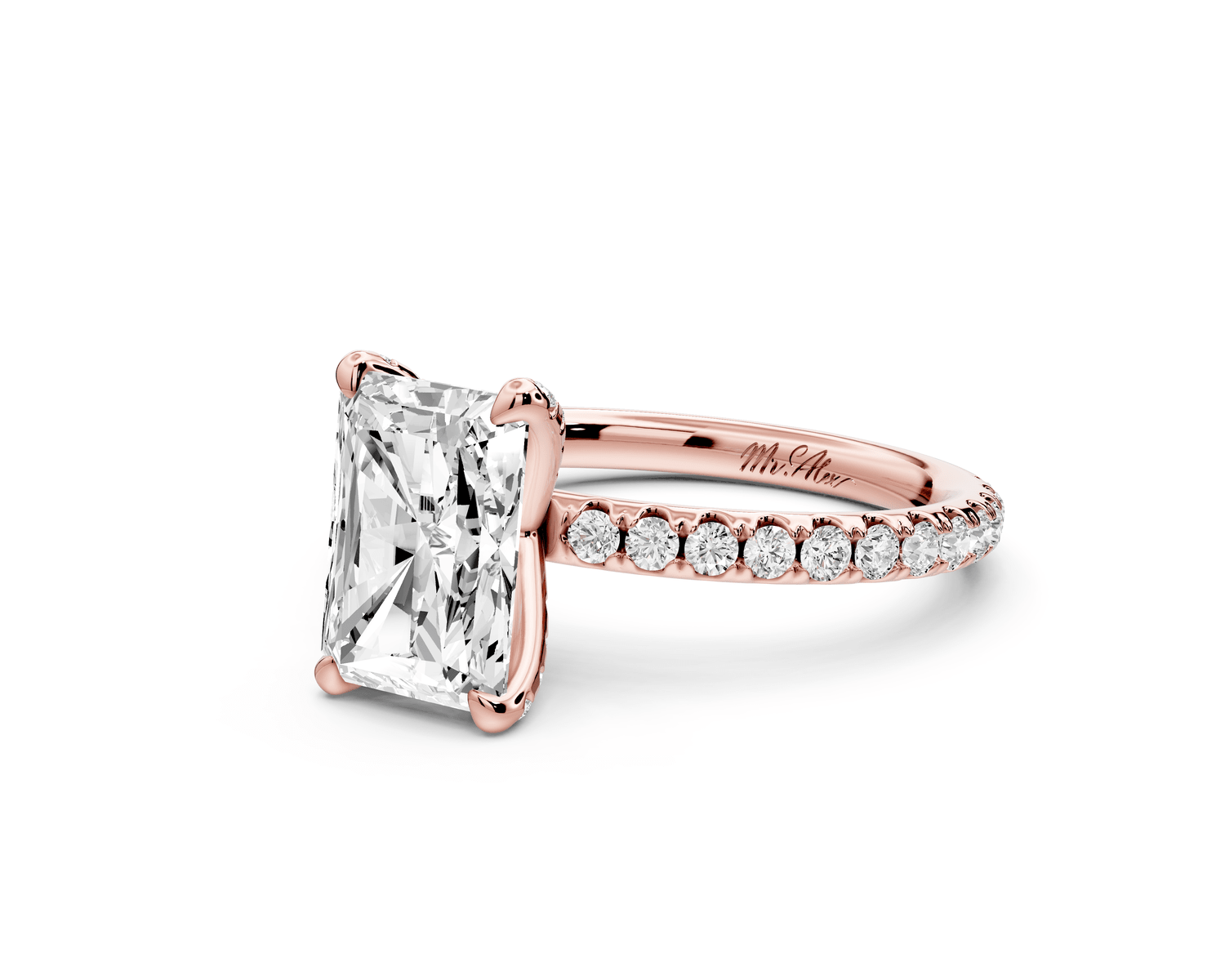 Elise - 2ct 18k rose gold radiant diamond 6 - Talon Prong Diamond Crown with Pavé Engagement Ring - Mr. Alex Jewelry