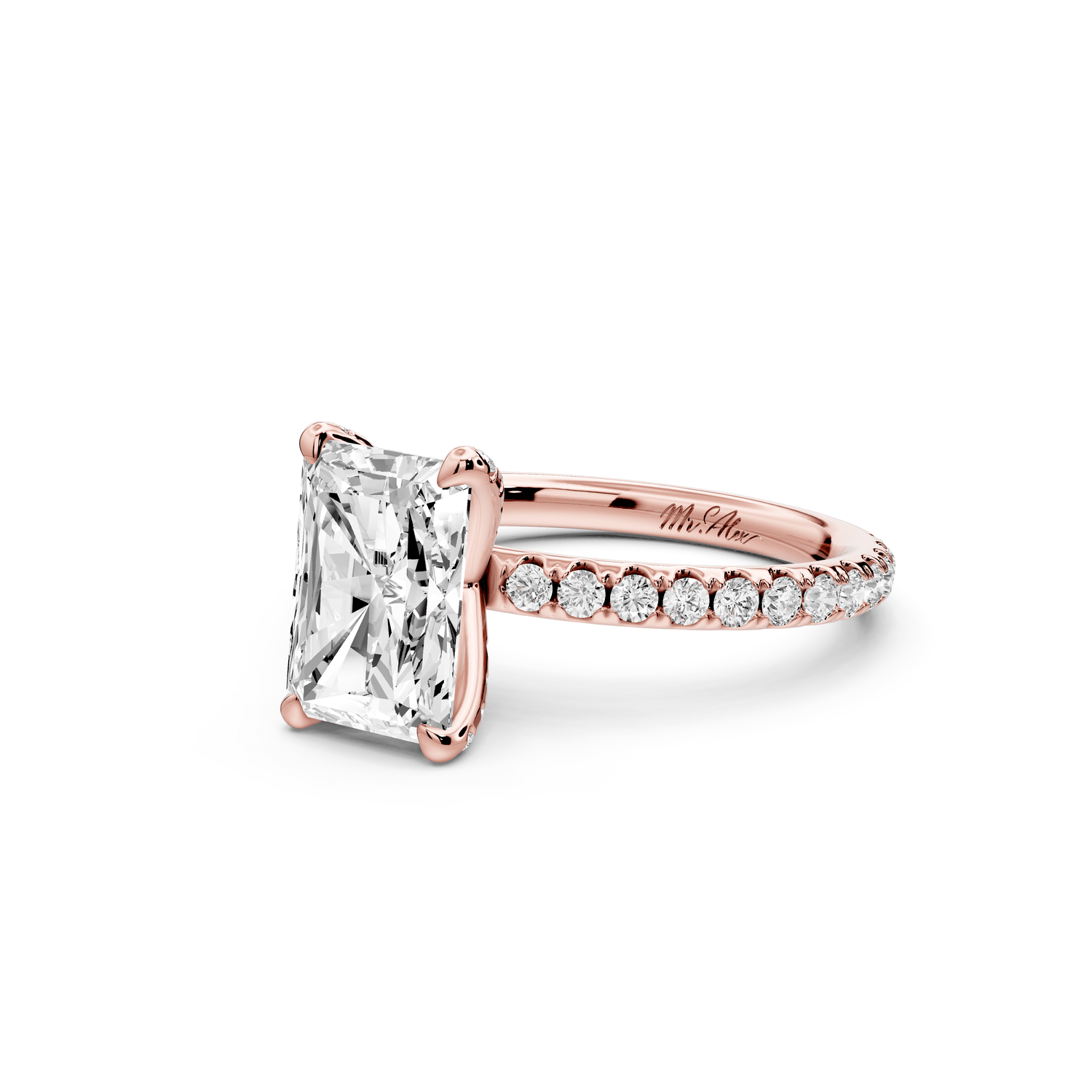 Elise - 2ct 18k rose gold radiant diamond 6 - Talon Prong Diamond Crown with Pavé Engagement Ring - Mr. Alex Jewelry