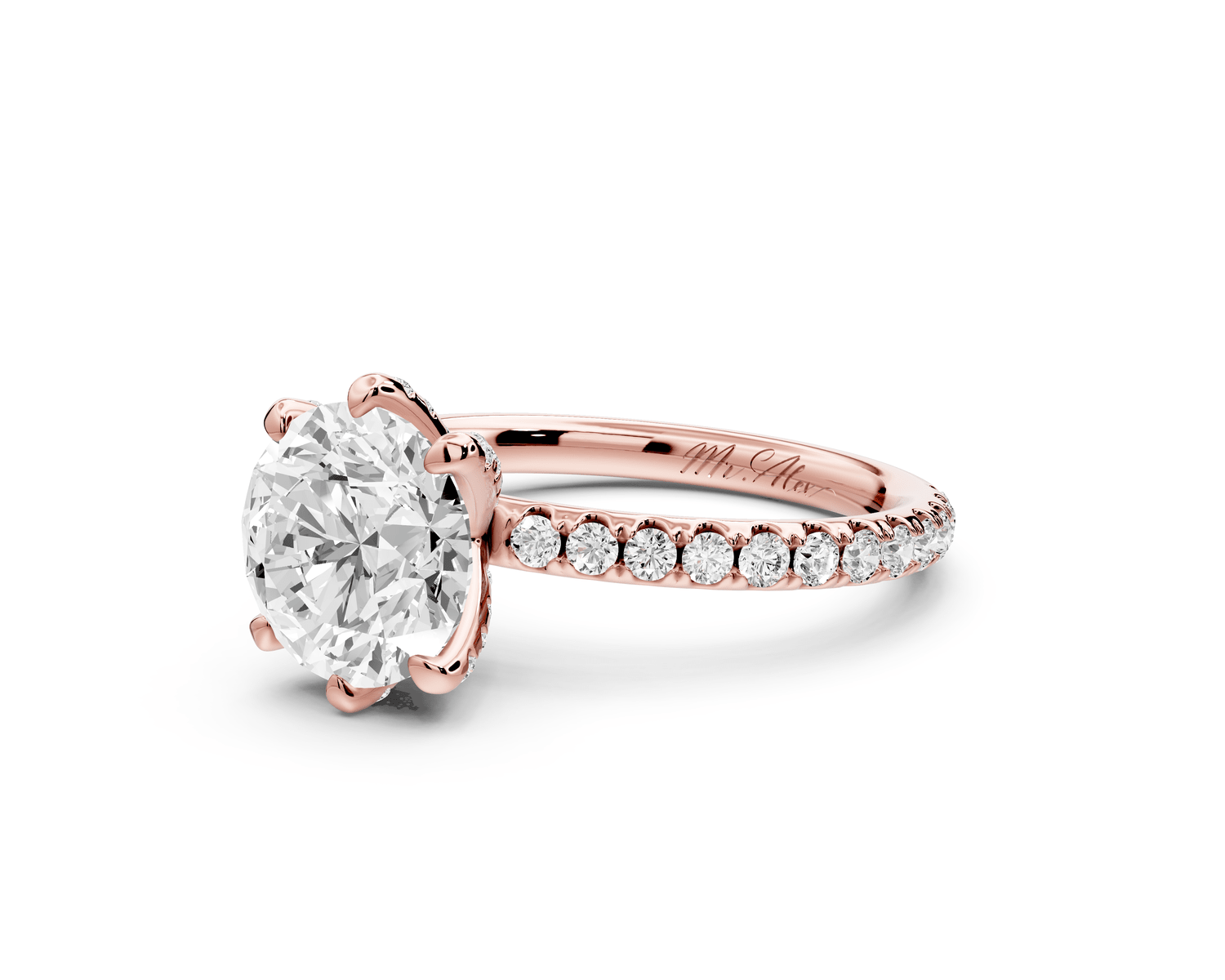 Elise - 2ct 18k rose gold round diamond 6 - Talon Prong Diamond Crown with Pavé Engagement Ring - Mr. Alex Jewelry