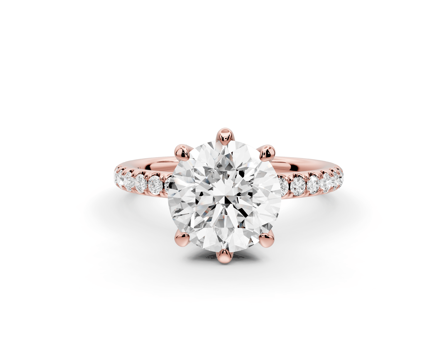 Elise - 2ct 18k rose gold round diamond 6 - Talon Prong Diamond Crown with Pavé Engagement Ring - Mr. Alex Jewelry