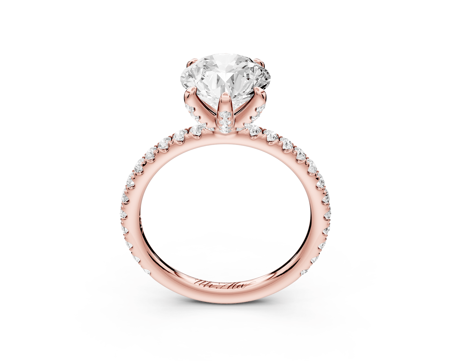 Elise - 2ct 18k rose gold round diamond 6 - Talon Prong Diamond Crown with Pavé Engagement Ring - Mr. Alex Jewelry