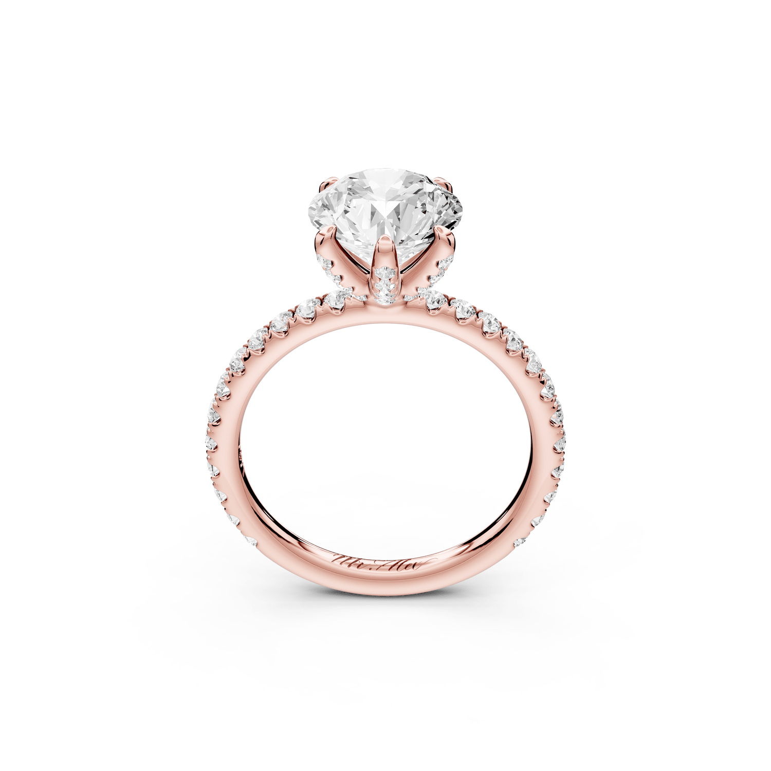 Elise - 2ct 18k rose gold round diamond 6 - Talon Prong Diamond Crown with Pavé Engagement Ring - Mr. Alex Jewelry