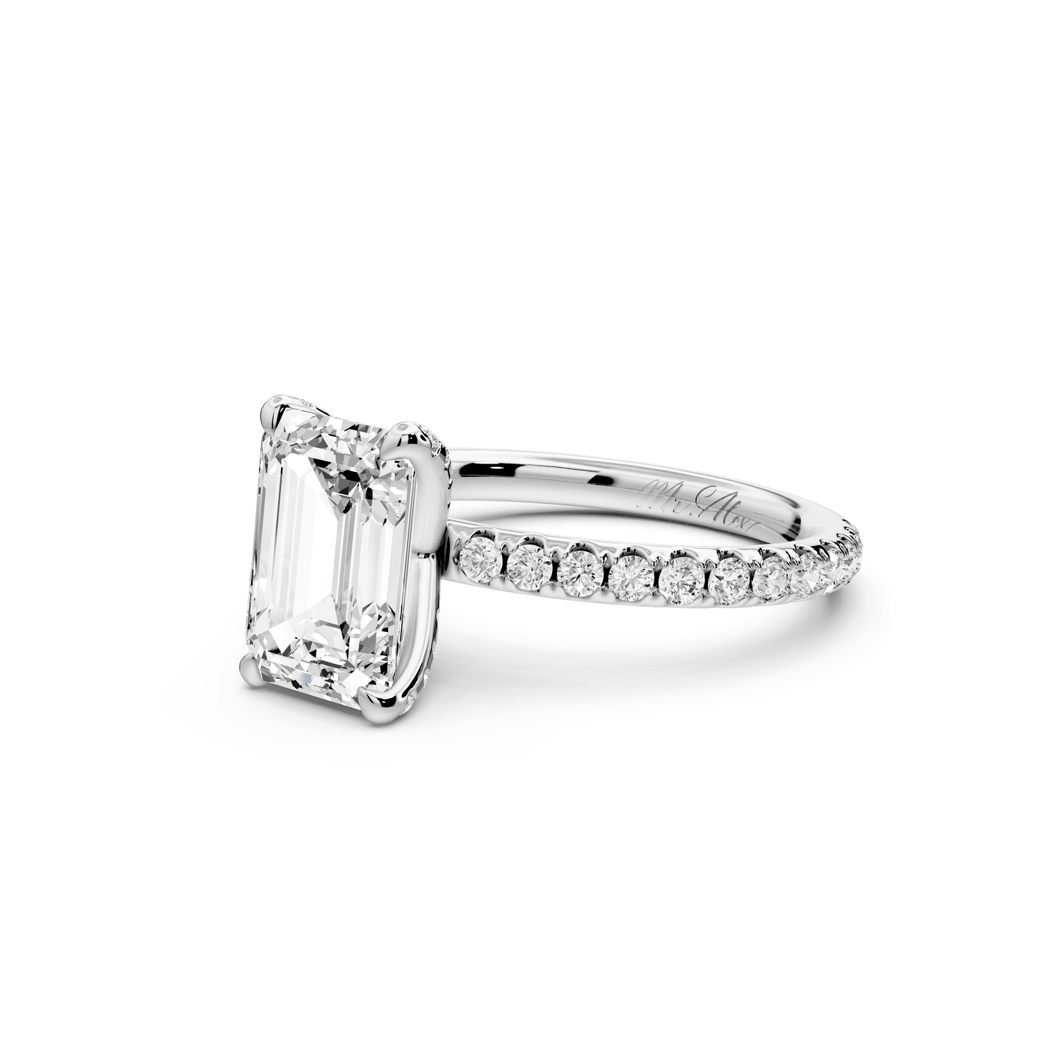 Elise - 2ct 18k white gold emerald diamond 6 - Talon Prong Diamond Crown with Pavé Engagement Ring - Mr. Alex Jewelry