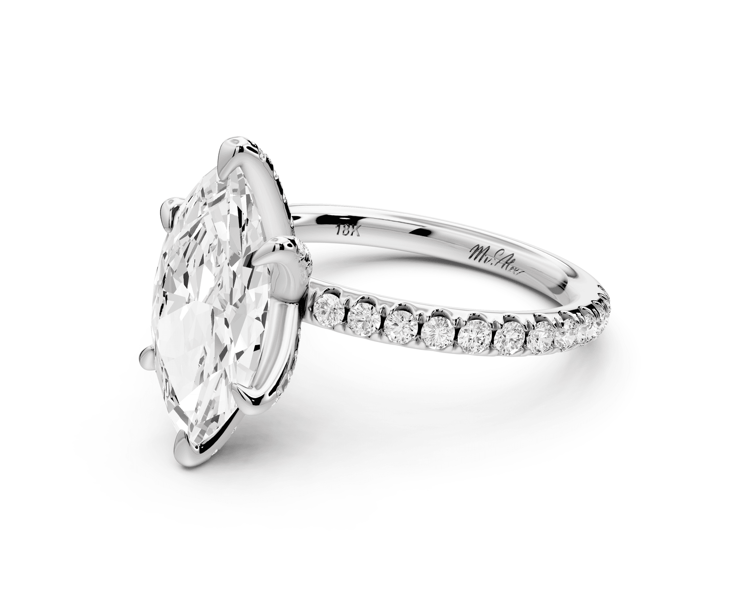 Elise - 2ct 18k white gold marquise diamond 6 - Talon Prong Diamond Crown with Pavé Engagement Ring - Mr. Alex Jewelry