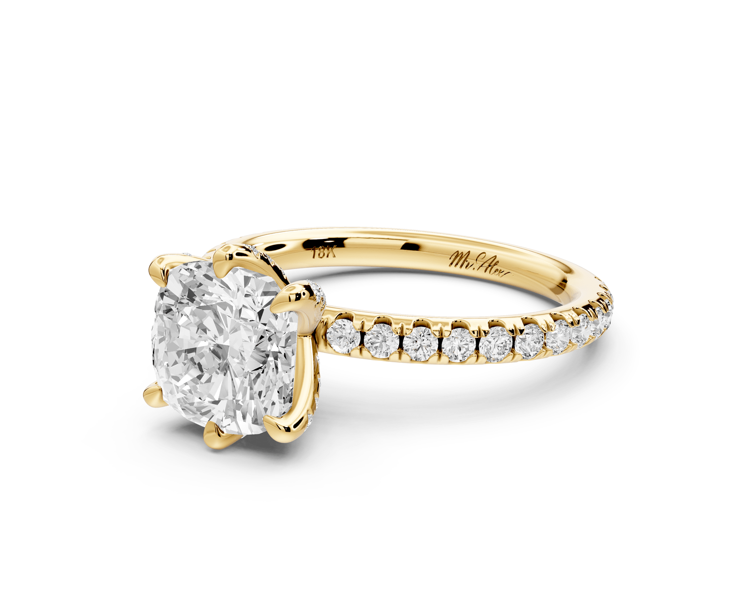 Elise - 2ct 18k yellow gold cushion diamond 6 - Talon Prong Diamond Crown with Pavé Engagement Ring - Mr. Alex Jewelry