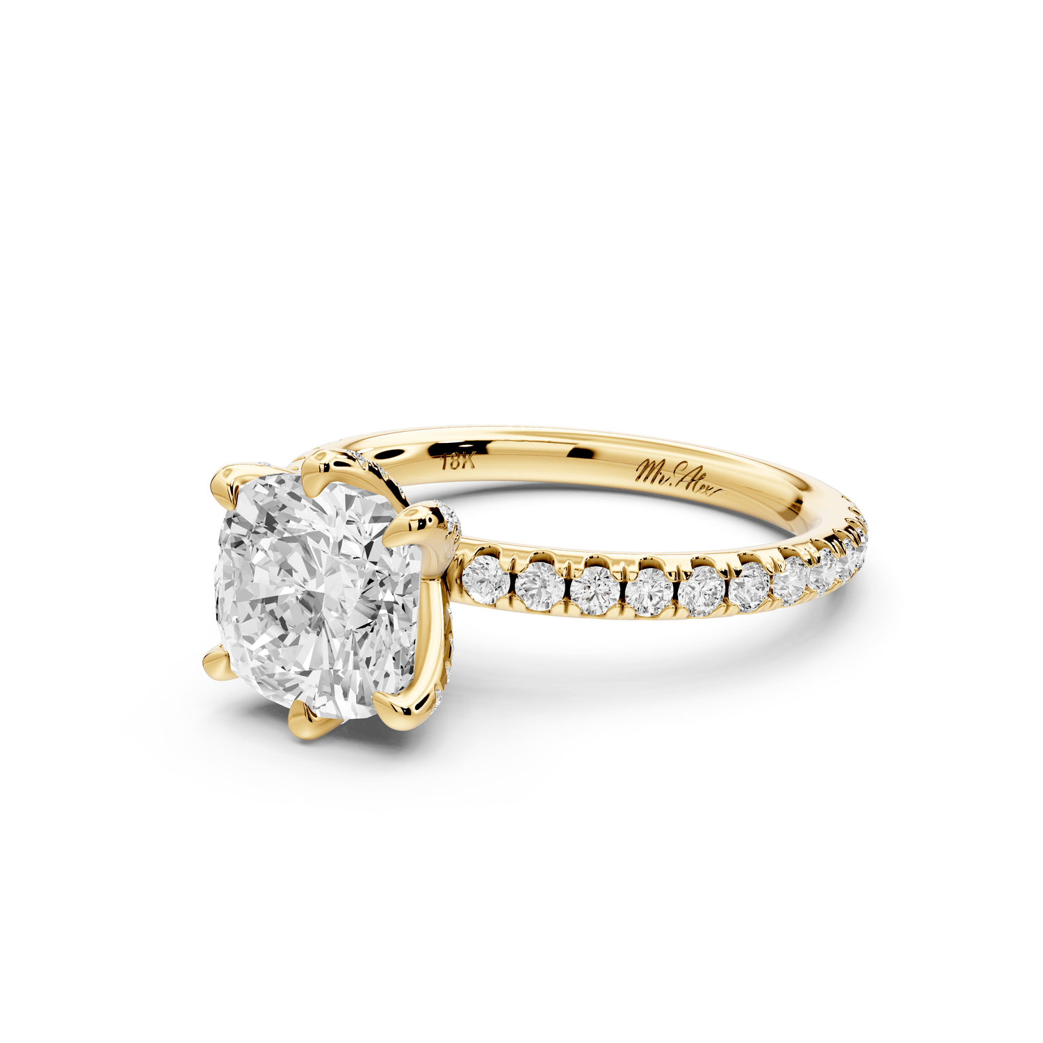 Elise - 2ct 18k yellow gold cushion diamond 6 - Talon Prong Diamond Crown with Pavé Engagement Ring - Mr. Alex Jewelry