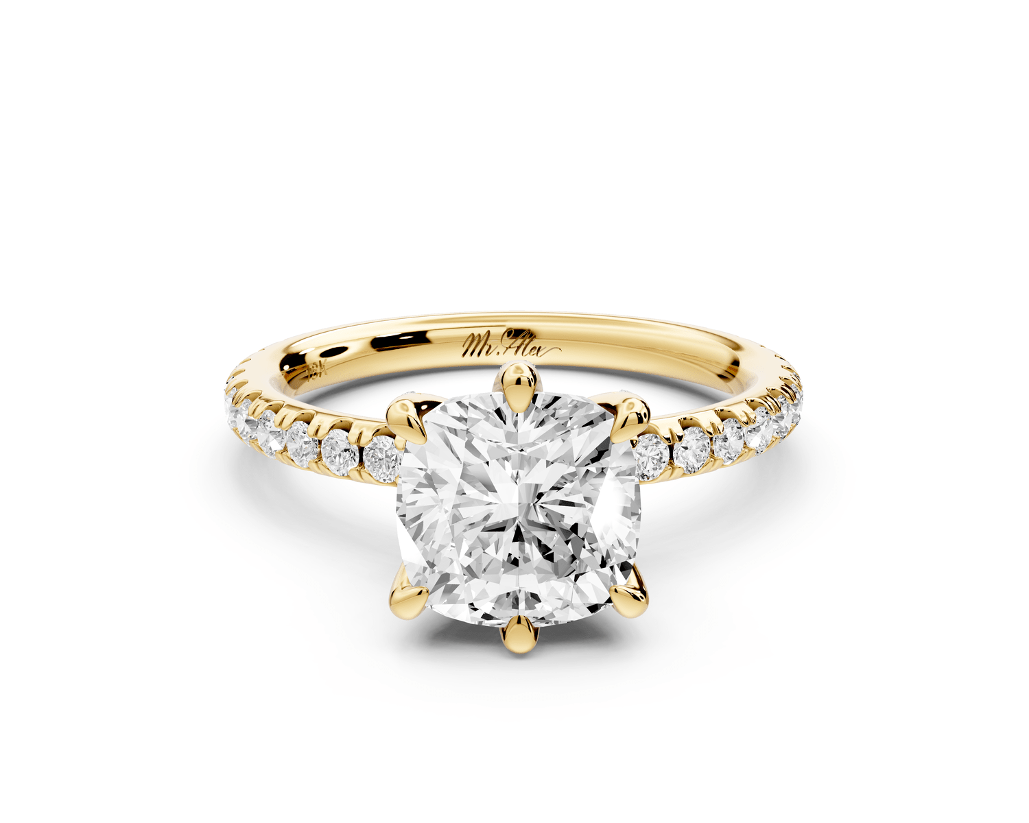 Elise - 2ct 18k yellow gold cushion diamond 6 - Talon Prong Diamond Crown with Pavé Engagement Ring - Mr. Alex Jewelry