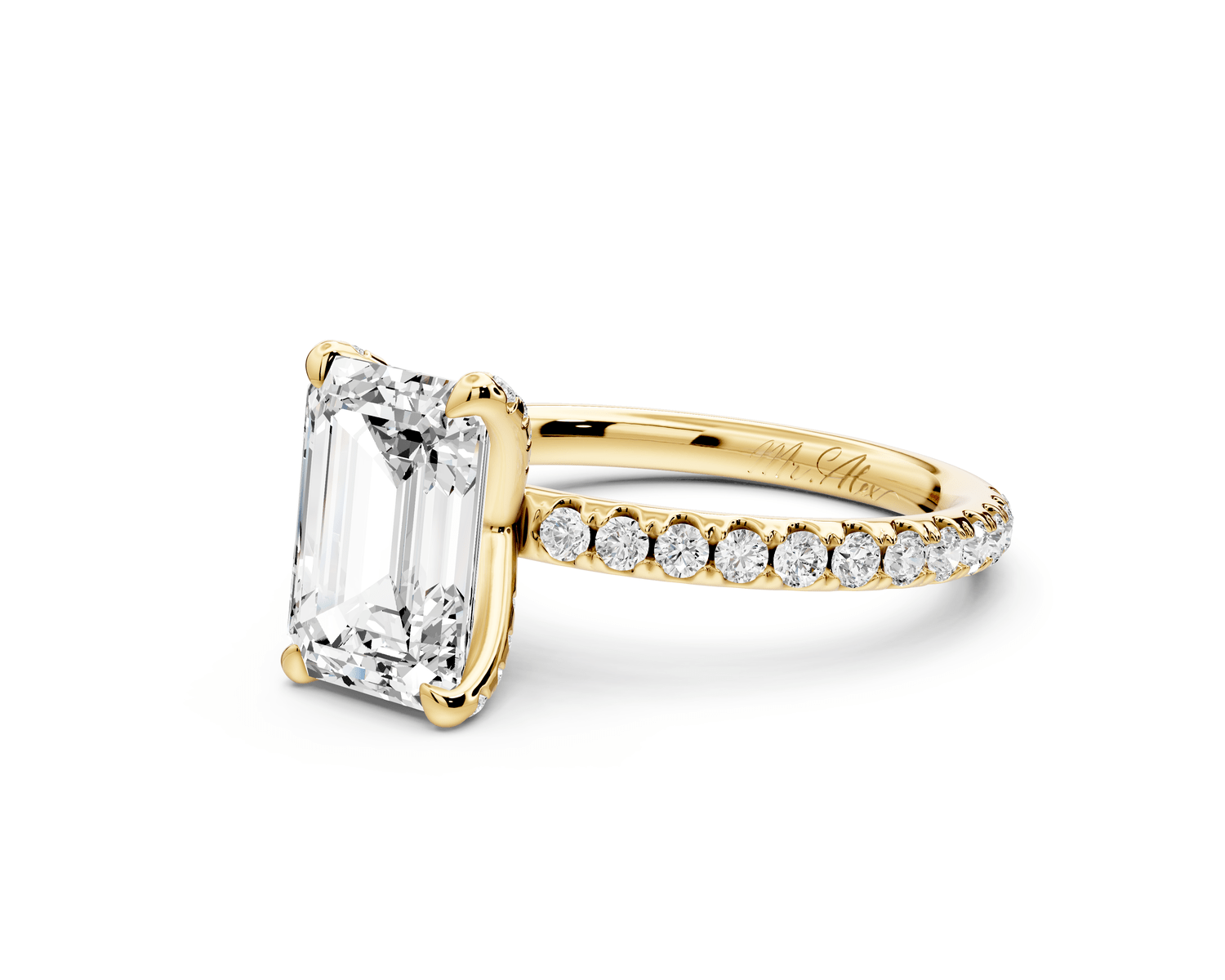Elise - 2ct 18k yellow gold emerald diamond 6 - Talon Prong Diamond Crown with Pavé Engagement Ring - Mr. Alex Jewelry