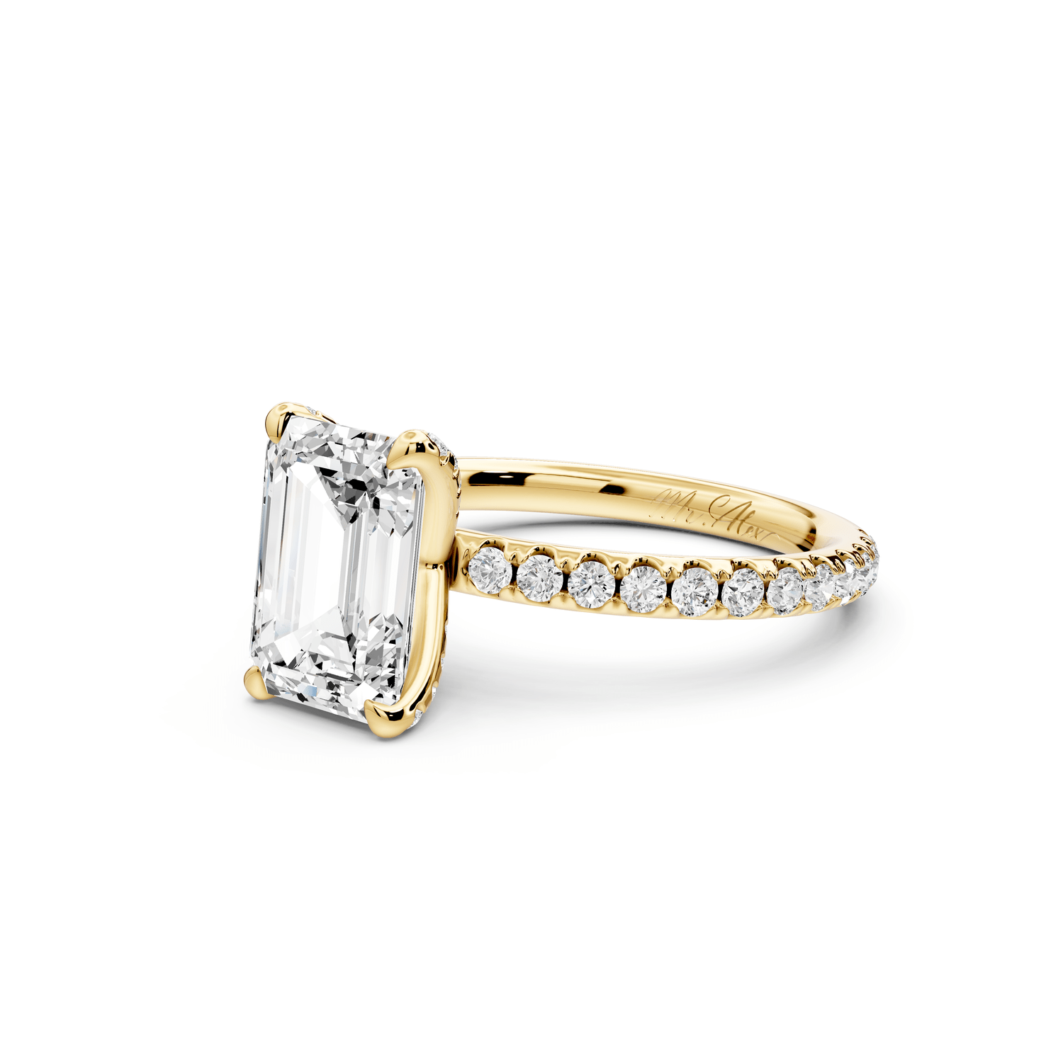 Elise - 2ct 18k yellow gold emerald diamond 6 - Talon Prong Diamond Crown with Pavé Engagement Ring - Mr. Alex Jewelry