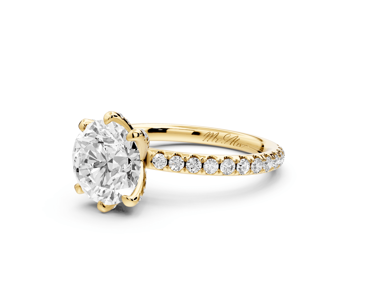 Elise - 2ct 18k yellow gold round diamond 6 - Talon Prong Diamond Crown with Pavé Engagement Ring - Mr. Alex Jewelry