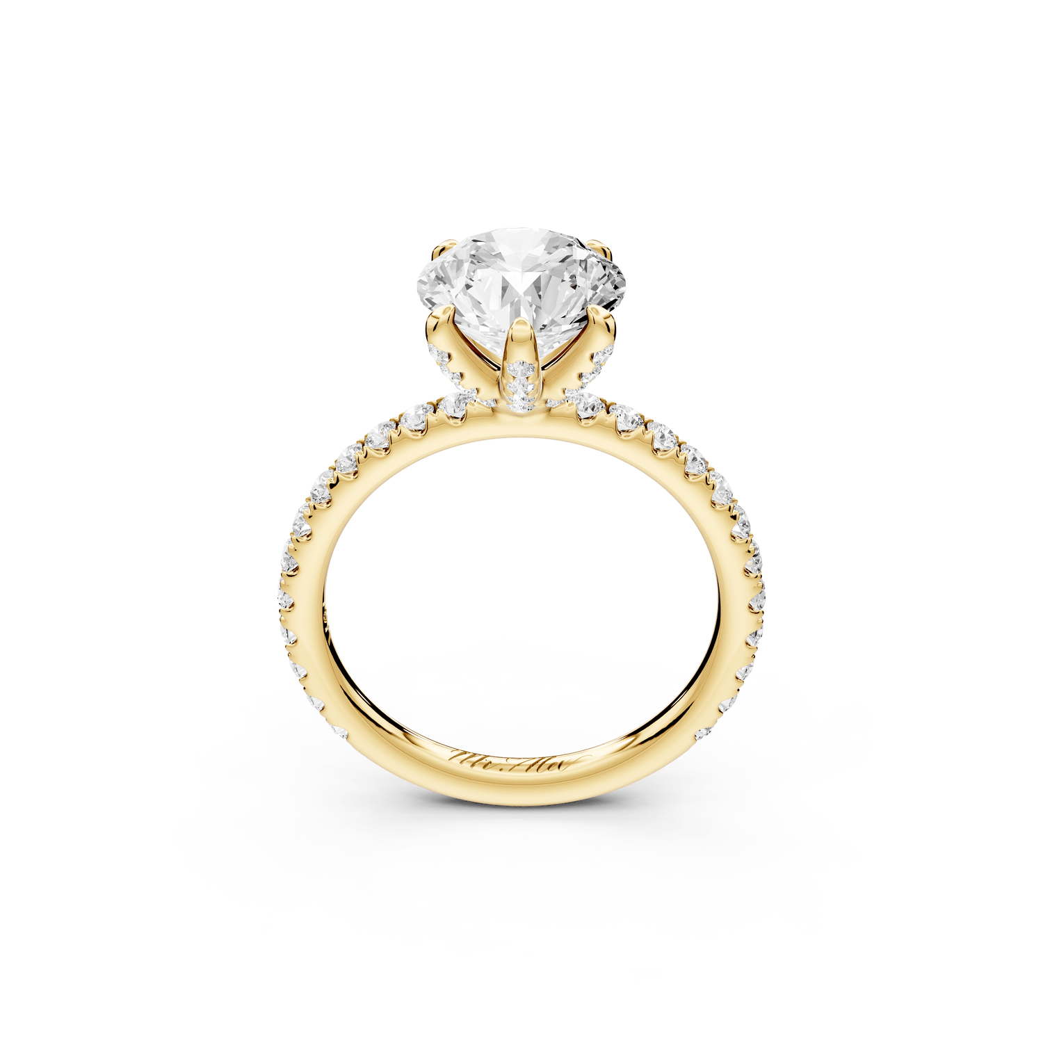 Elise - 2ct 18k yellow gold round diamond 6 - Talon Prong Diamond Crown with Pavé Engagement Ring - Mr. Alex Jewelry