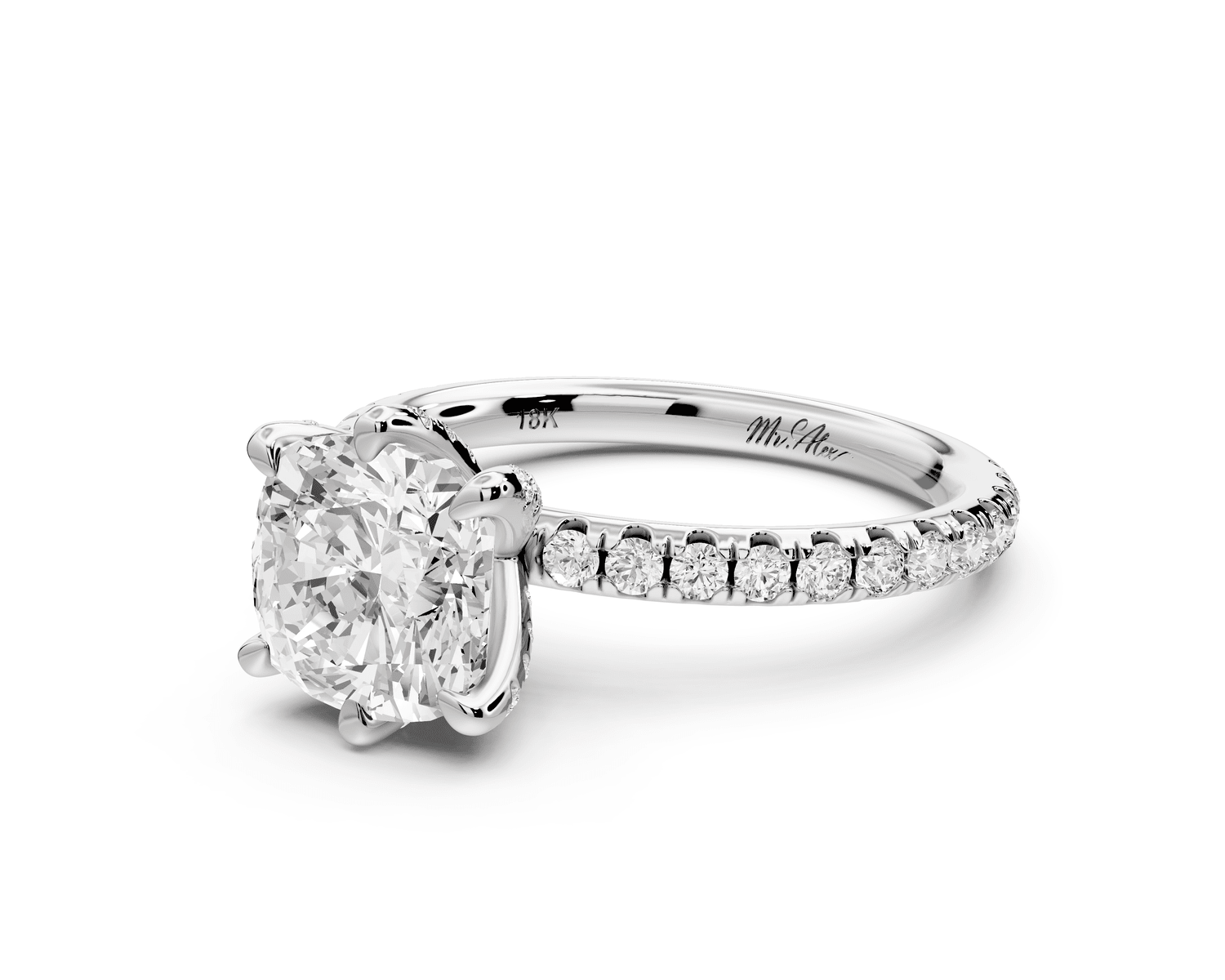 Elise - 2ct platinum cushion diamond 6 - Talon Prong Diamond Crown with Pavé Engagement Ring - Mr. Alex Jewelry