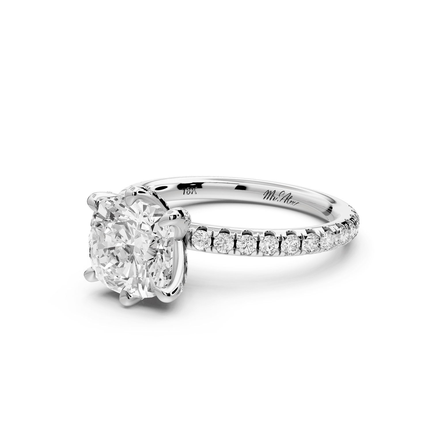 Elise - 2ct platinum cushion diamond 6 - Talon Prong Diamond Crown with Pavé Engagement Ring - Mr. Alex Jewelry