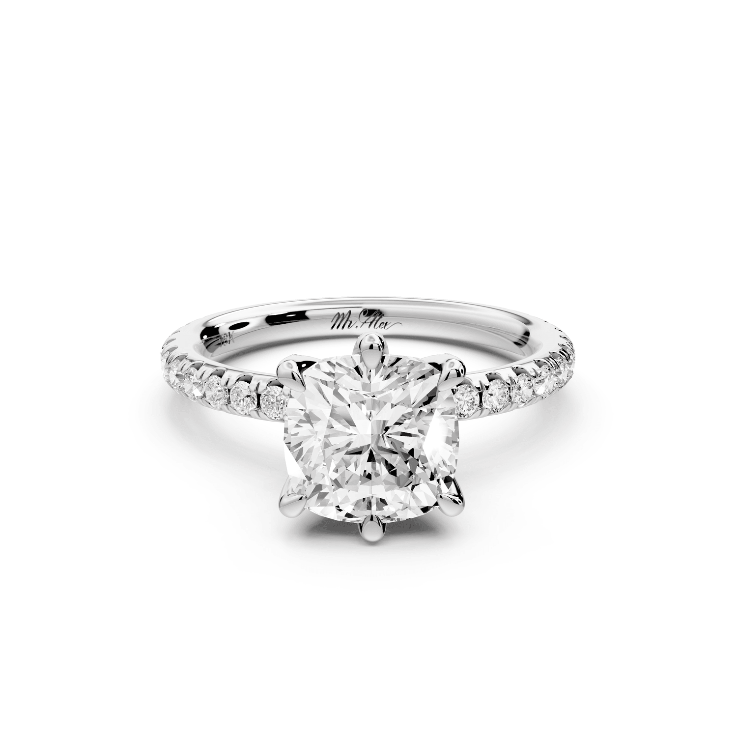 Elise - 2ct platinum cushion diamond 6 - Talon Prong Diamond Crown with Pavé Engagement Ring - Mr. Alex Jewelry