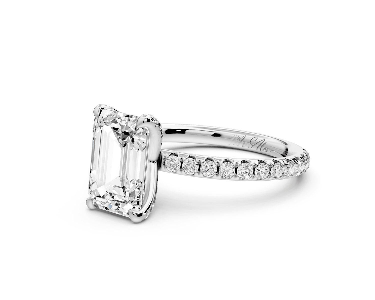 Elise - 2ct platinum emerald diamond 6 - Talon Prong Diamond Crown with Pavé Engagement Ring - Mr. Alex Jewelry