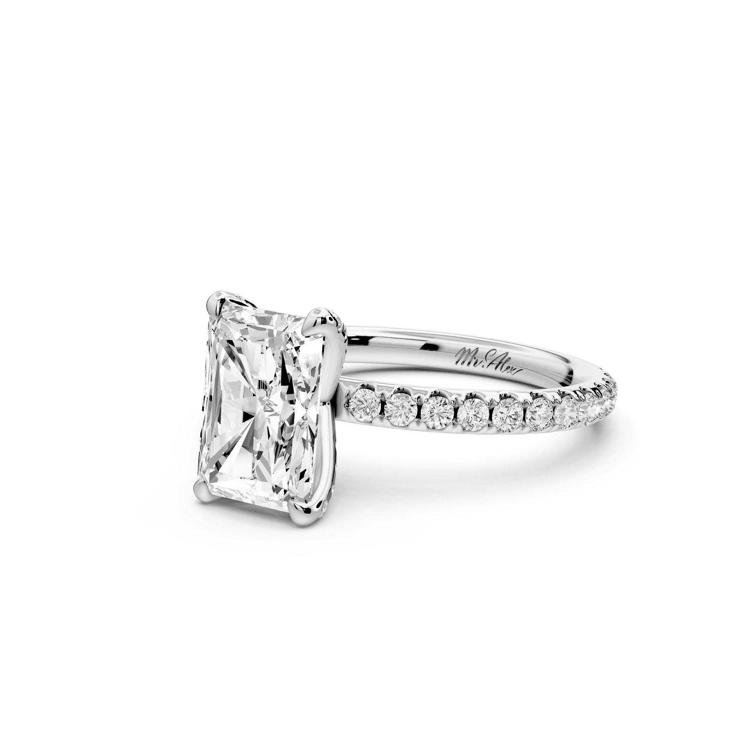 Elise - 2ct platinum radiant diamond 6 - Talon Prong Diamond Crown with Pavé Engagement Ring - Mr. Alex Jewelry