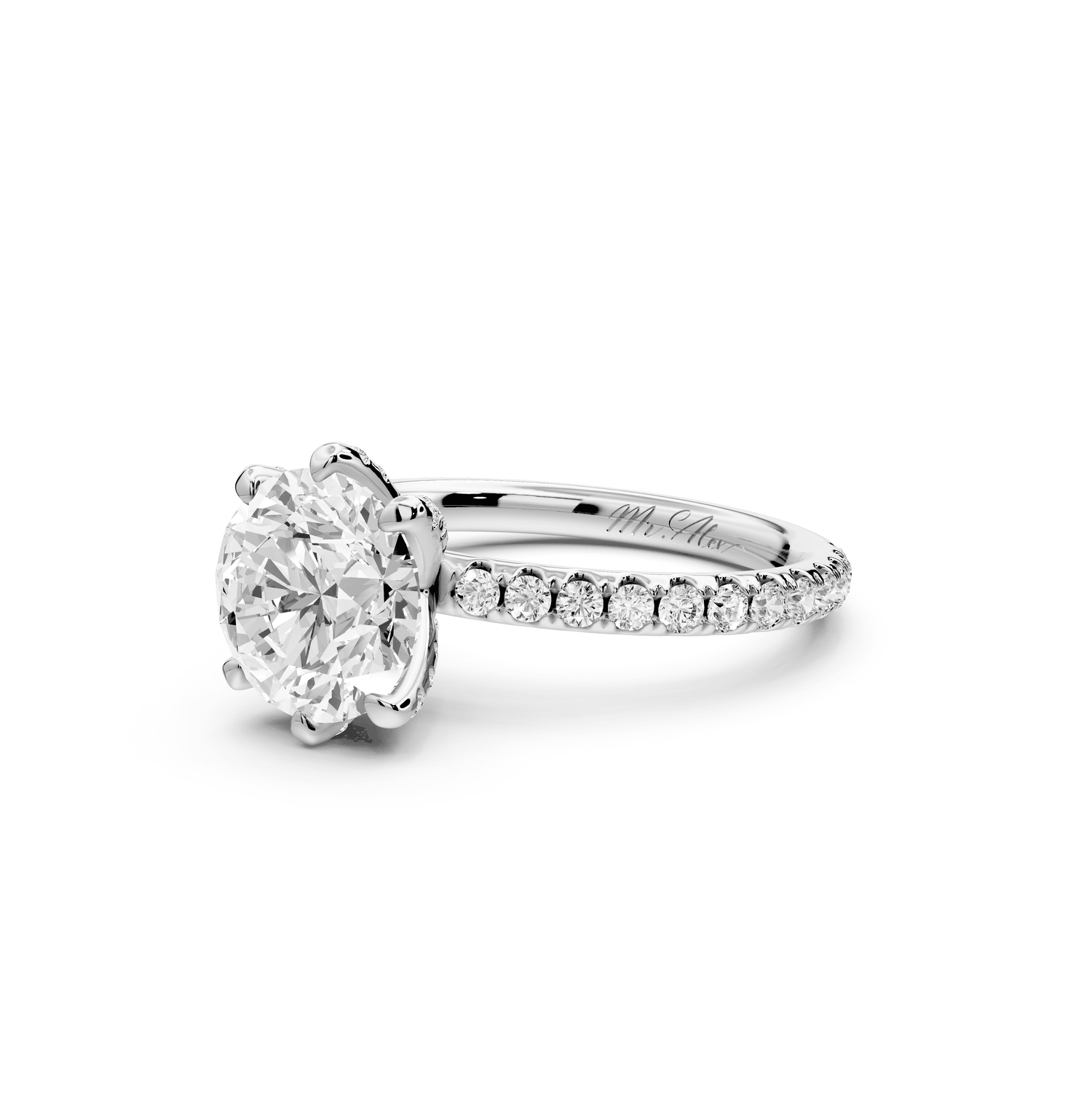 Elise - 2ct platinum round diamond 6 - Talon Prong Diamond Crown with Pavé Engagement Ring - Mr. Alex Jewelry