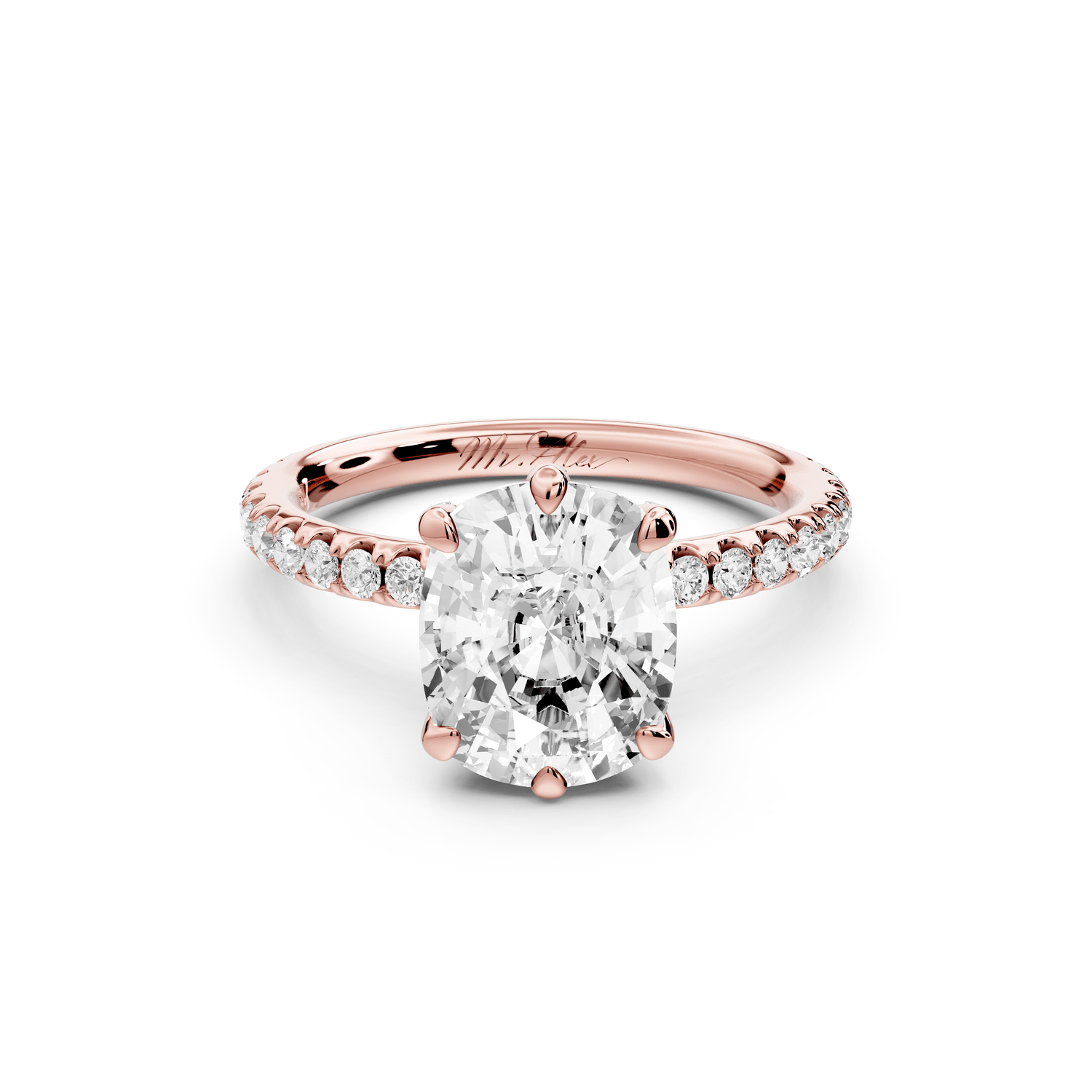 Elise - 3ct 14k rose gold ecushion diamond 6 - Talon Prong Diamond Crown with Pavé Engagement Ring - Mr. Alex Jewelry
