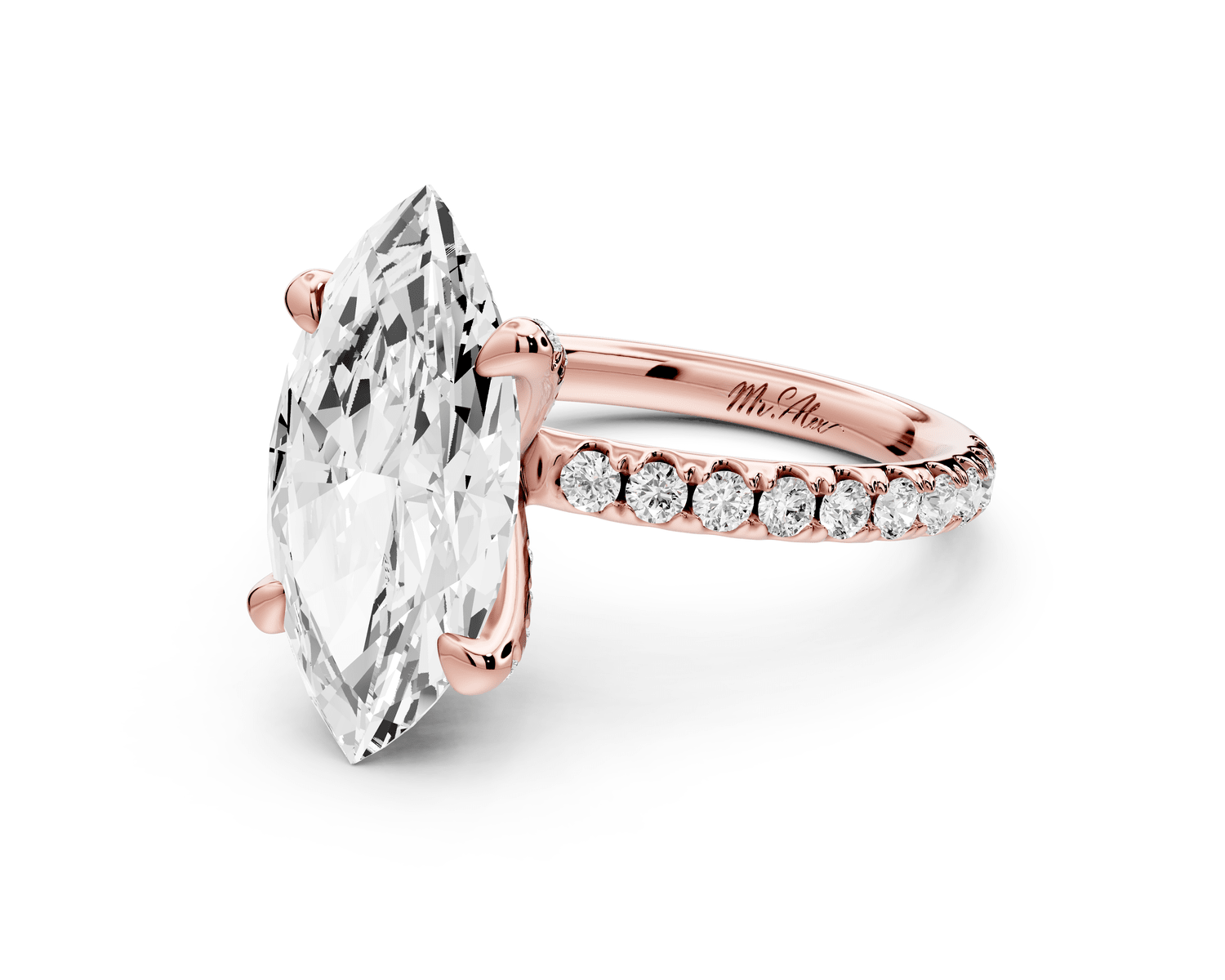 Elise - 3ct 14k rose gold marquise diamond 6 - Talon Prong Diamond Crown with Pavé Engagement Ring - Mr. Alex Jewelry