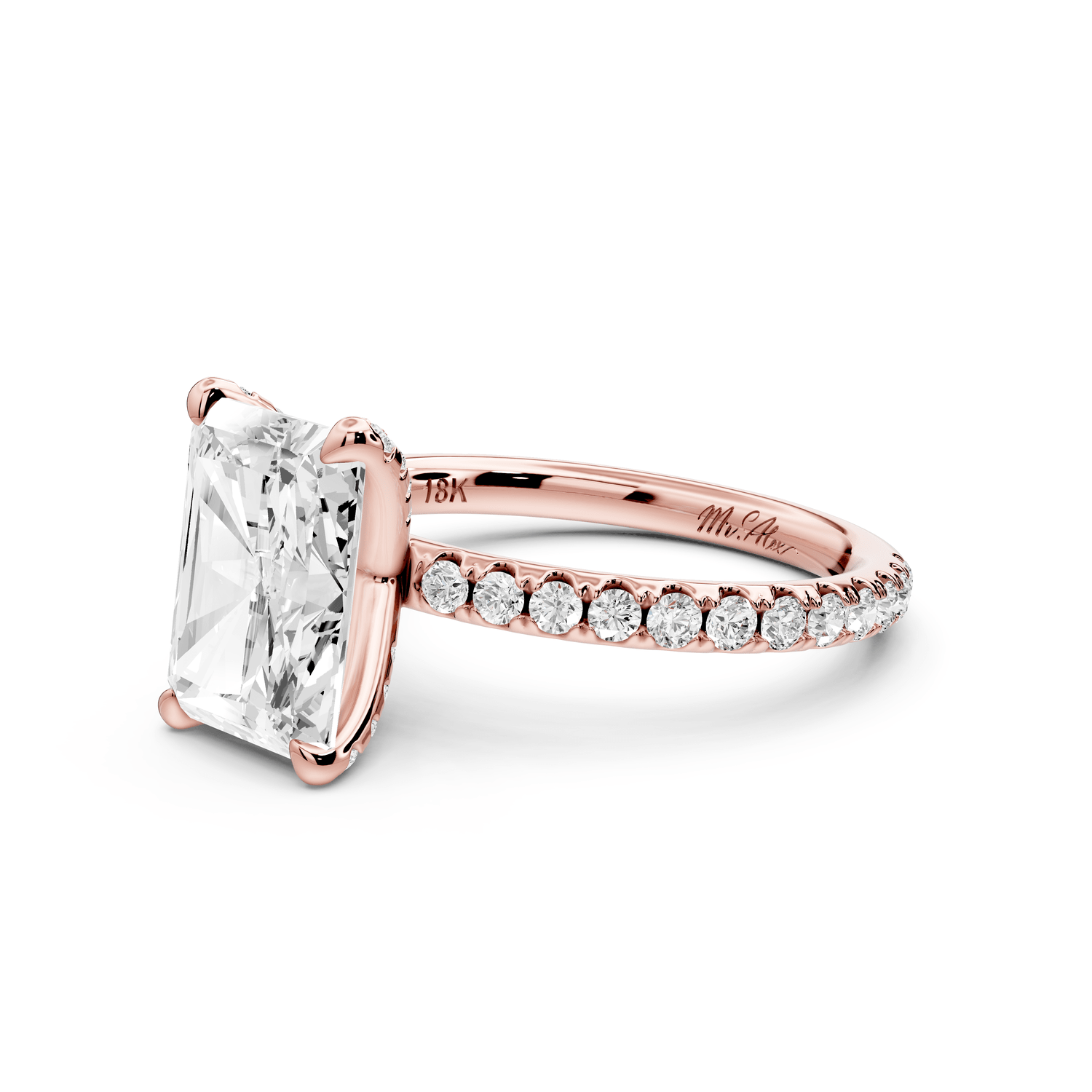 Elise - 3ct 14k rose gold radiant diamond 6 - Talon Prong Diamond Crown with Pavé Engagement Ring - Mr. Alex Jewelry