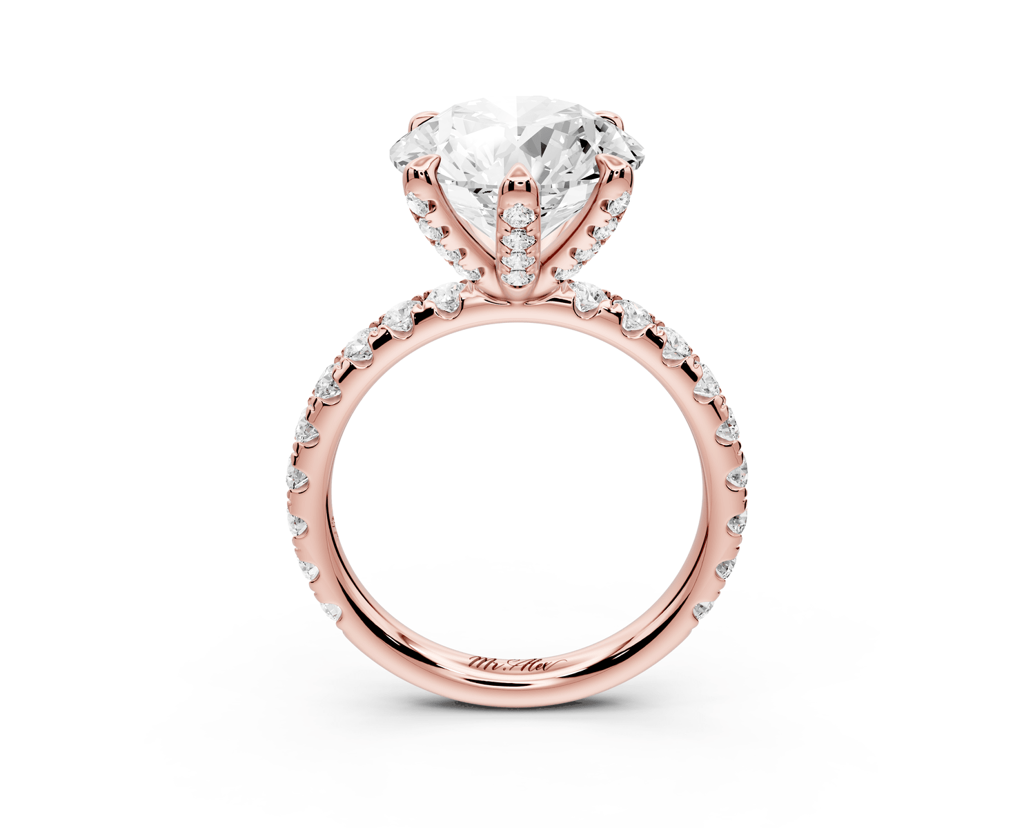 Elise - 3ct 14k rose gold round diamond 6 - Talon Prong Diamond Crown with Pavé Engagement Ring - Mr. Alex Jewelry