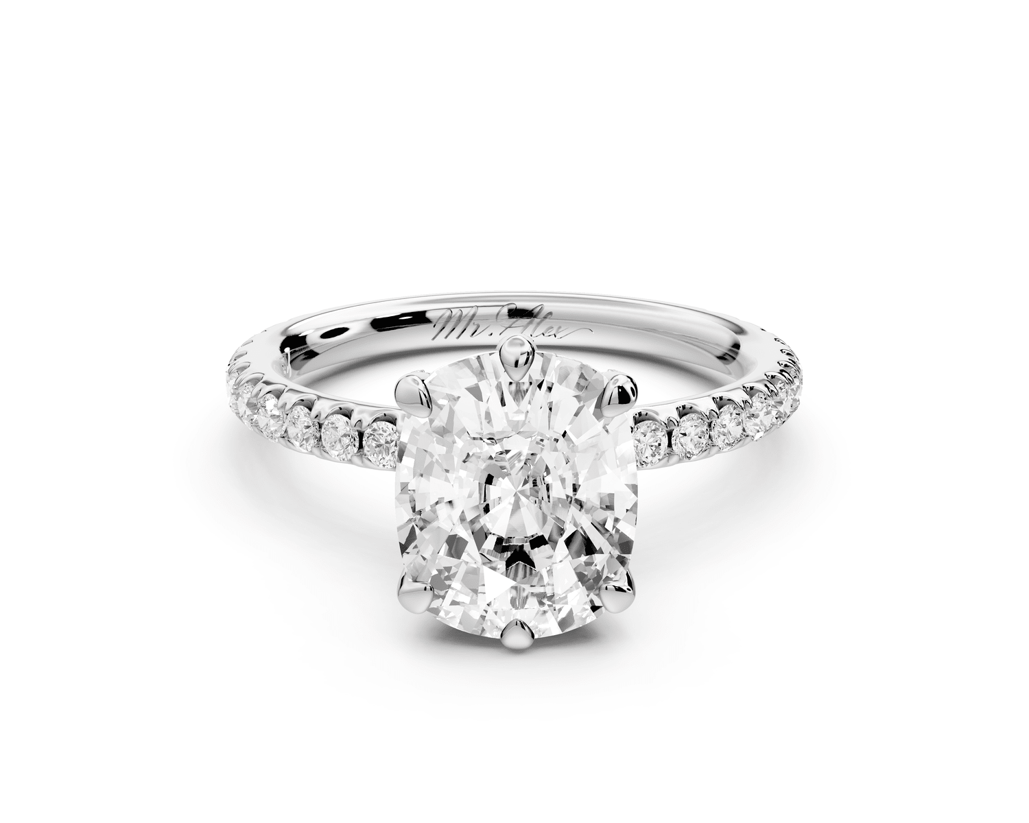 Elise - 3ct 14k white gold ecushion diamond 6 - Talon Prong Diamond Crown with Pavé Engagement Ring - Mr. Alex Jewelry