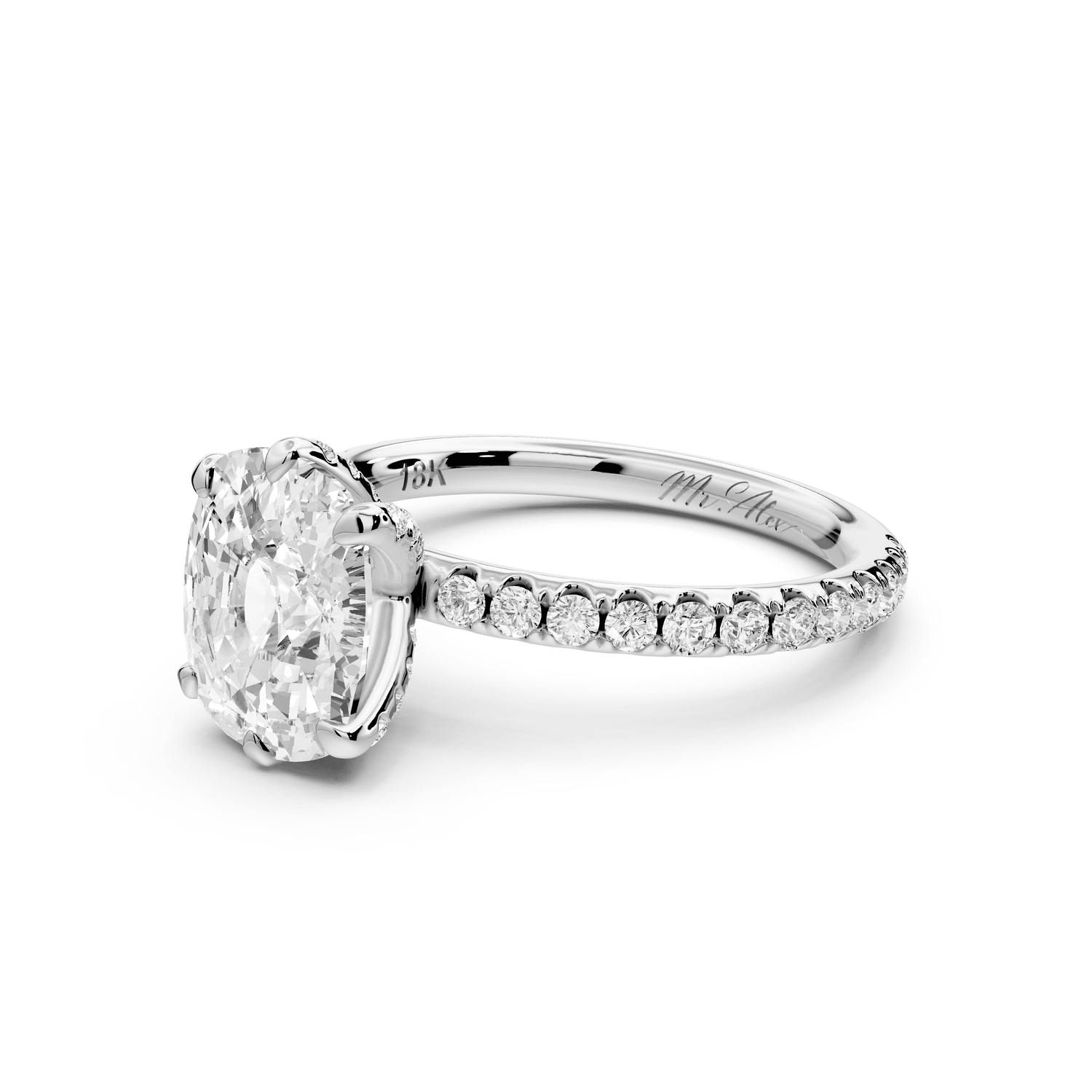 Elise - 3ct 14k white gold ecushion diamond 6 - Talon Prong Diamond Crown with Pavé Engagement Ring - Mr. Alex Jewelry