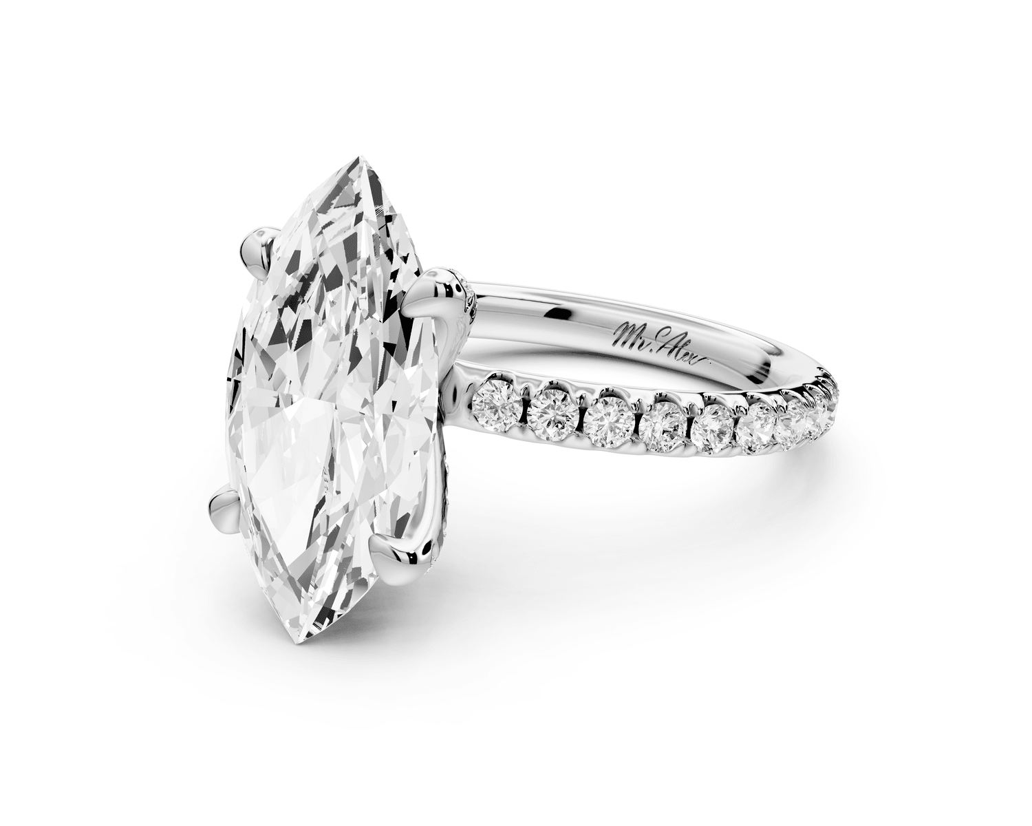 Elise - 3ct 14k white gold marquise diamond 6 - Talon Prong Diamond Crown with Pavé Engagement Ring - Mr. Alex Jewelry