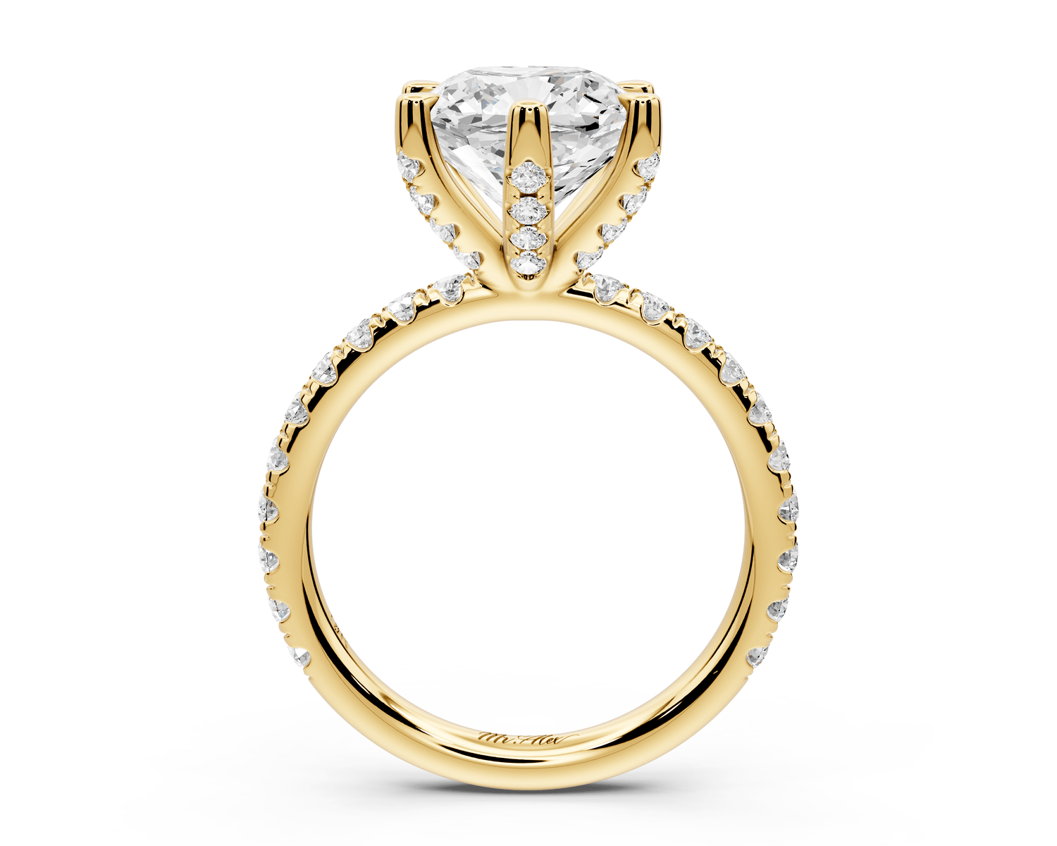 Elise - 3ct 14k yellow gold cushion diamond 6 - Talon Prong Diamond Crown with Pavé Engagement Ring - Mr. Alex Jewelry