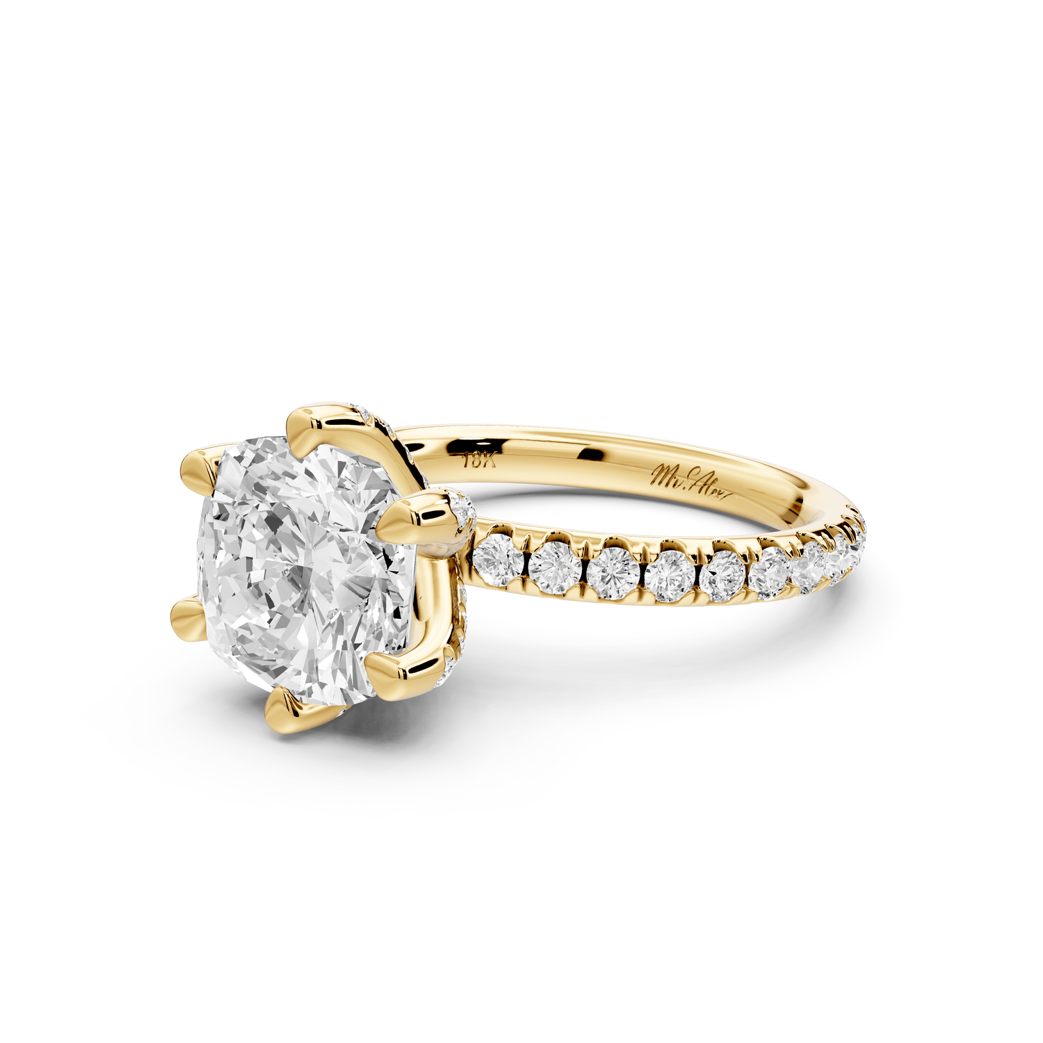 Elise - 3ct 14k yellow gold cushion diamond 6 - Talon Prong Diamond Crown with Pavé Engagement Ring - Mr. Alex Jewelry