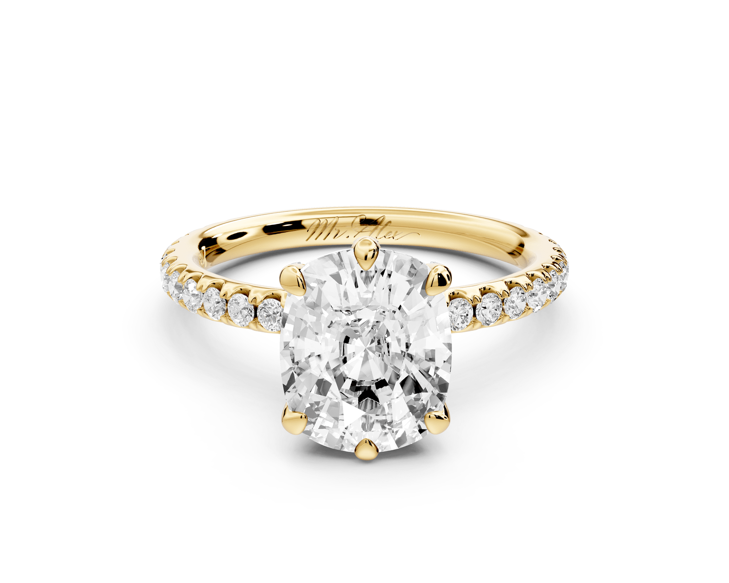 Elise - 3ct 14k yellow gold ecushion diamond 6 - Talon Prong Diamond Crown with Pavé Engagement Ring - Mr. Alex Jewelry