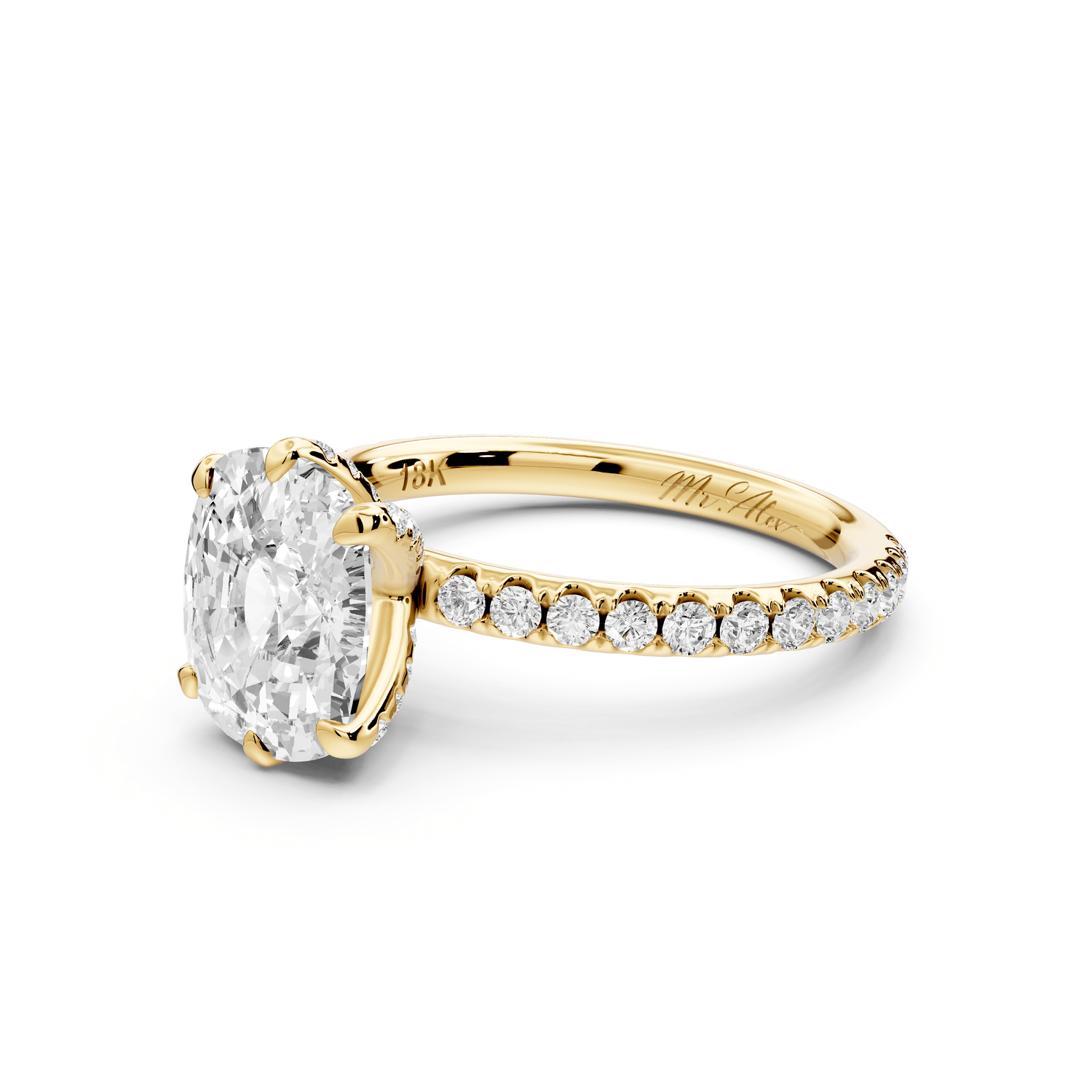 Elise - 3ct 14k yellow gold ecushion diamond 6 - Talon Prong Diamond Crown with Pavé Engagement Ring - Mr. Alex Jewelry
