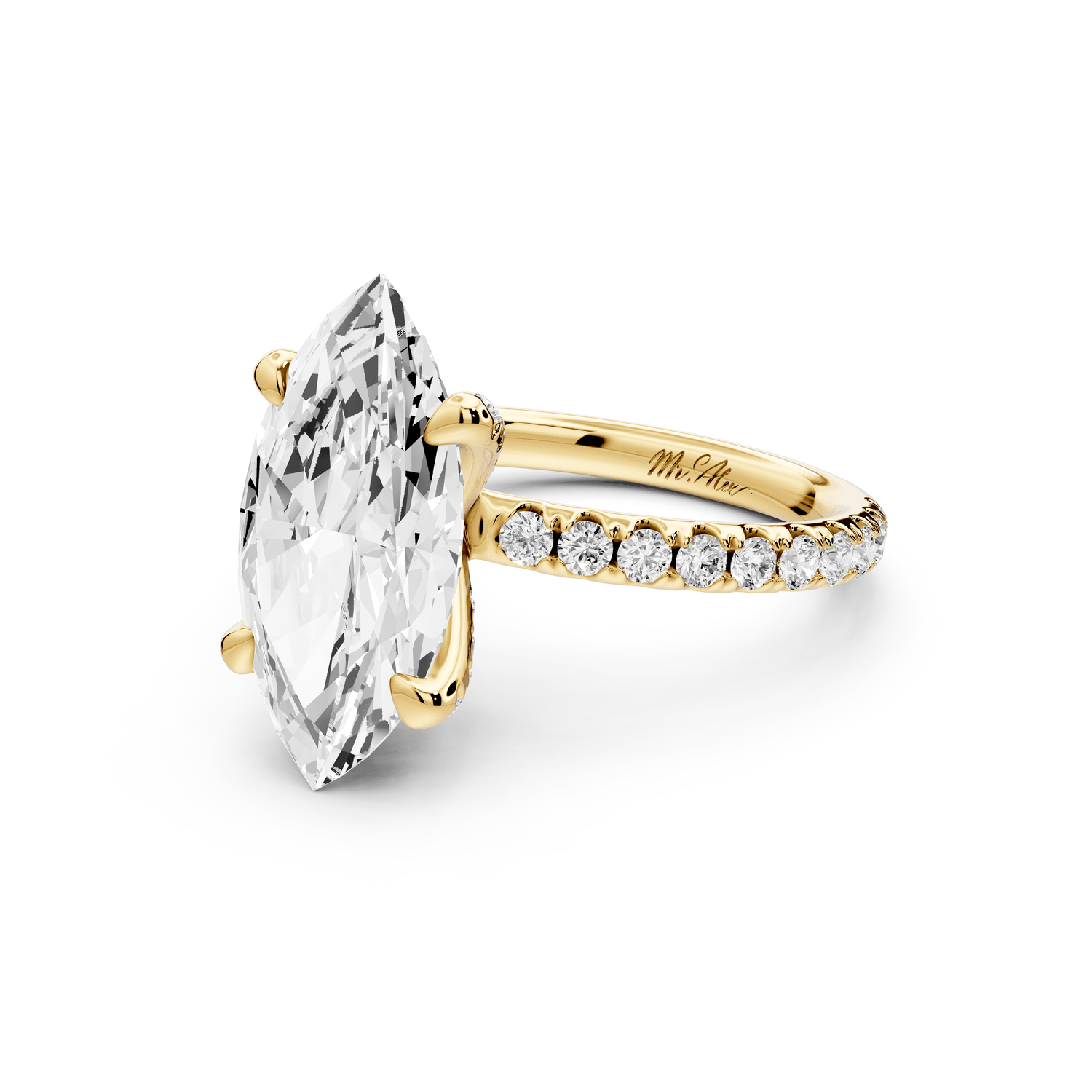Elise - 3ct 14k yellow gold marquise diamond 6 - Talon Prong Diamond Crown with Pavé Engagement Ring - Mr. Alex Jewelry