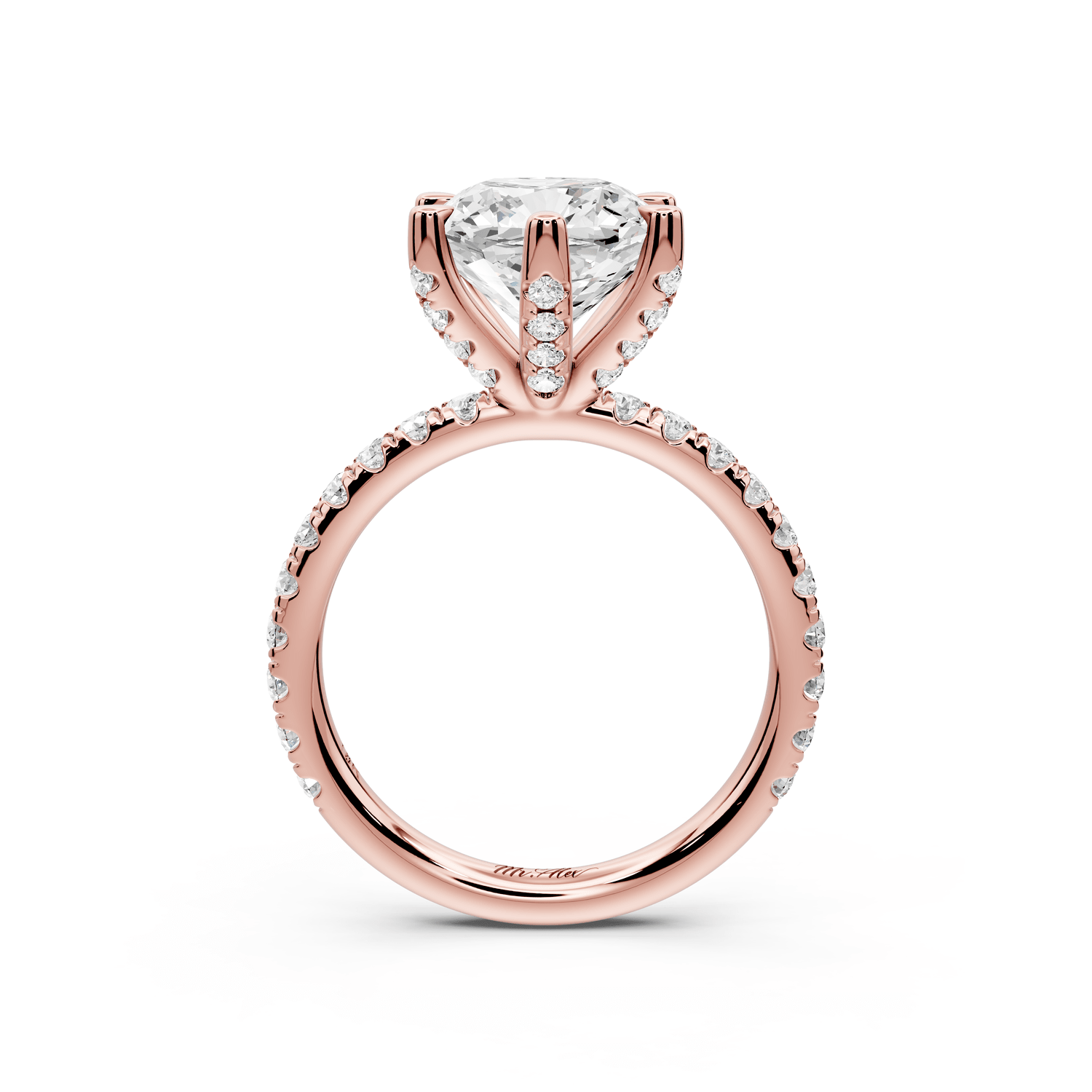 Elise - 3ct 18k rose gold cushion diamond 6 - Talon Prong Diamond Crown with Pavé Engagement Ring - Mr. Alex Jewelry