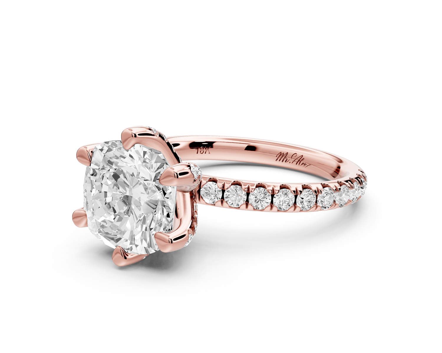 Elise - 3ct 18k rose gold cushion diamond 6 - Talon Prong Diamond Crown with Pavé Engagement Ring - Mr. Alex Jewelry