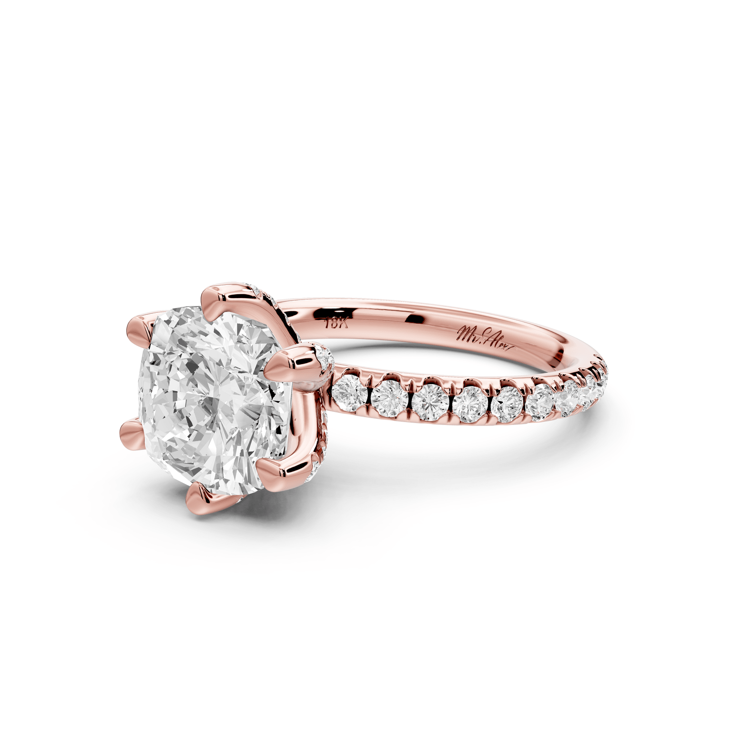 Elise - 3ct 18k rose gold cushion diamond 6 - Talon Prong Diamond Crown with Pavé Engagement Ring - Mr. Alex Jewelry