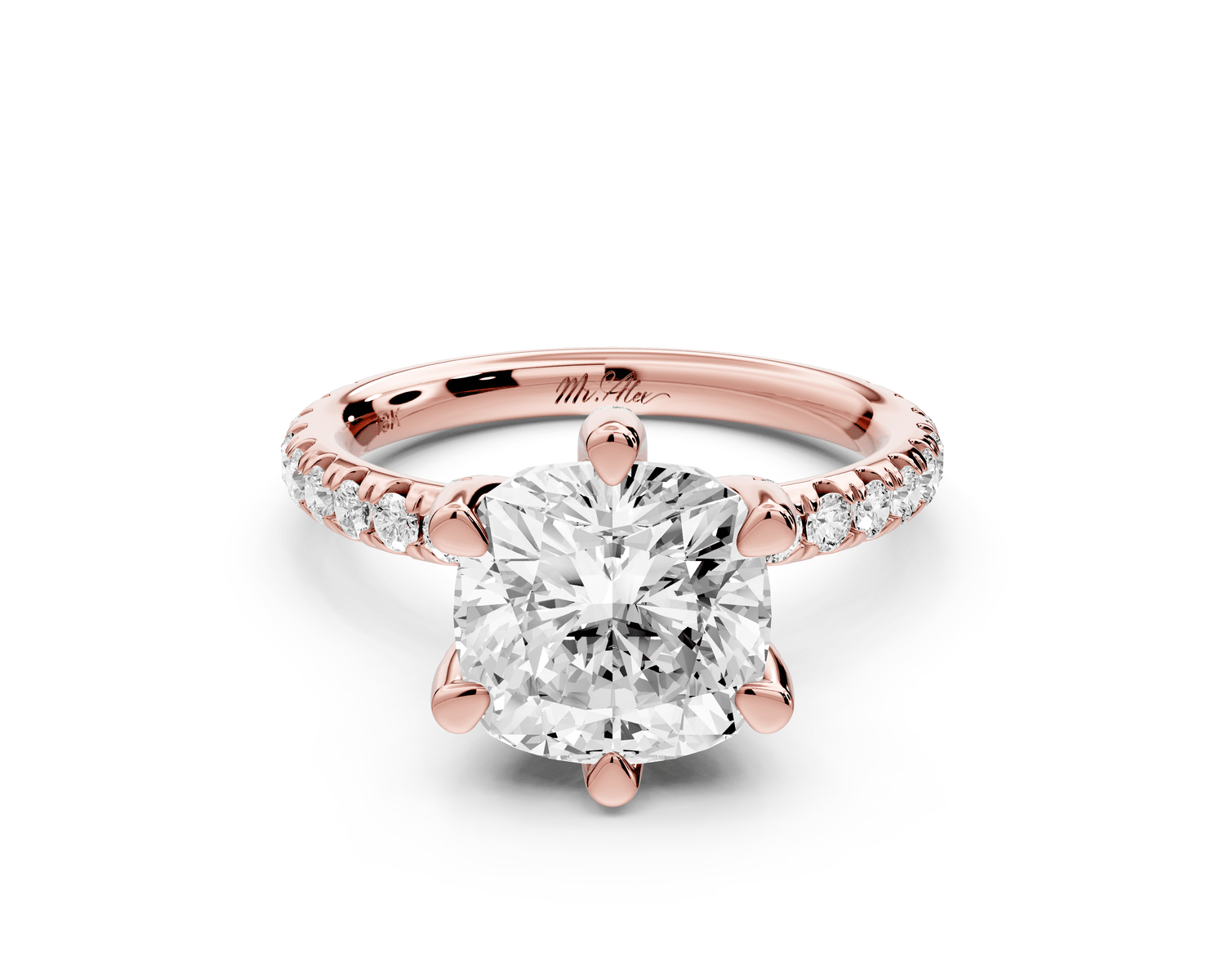 Elise - 3ct 18k rose gold cushion diamond 6 - Talon Prong Diamond Crown with Pavé Engagement Ring - Mr. Alex Jewelry