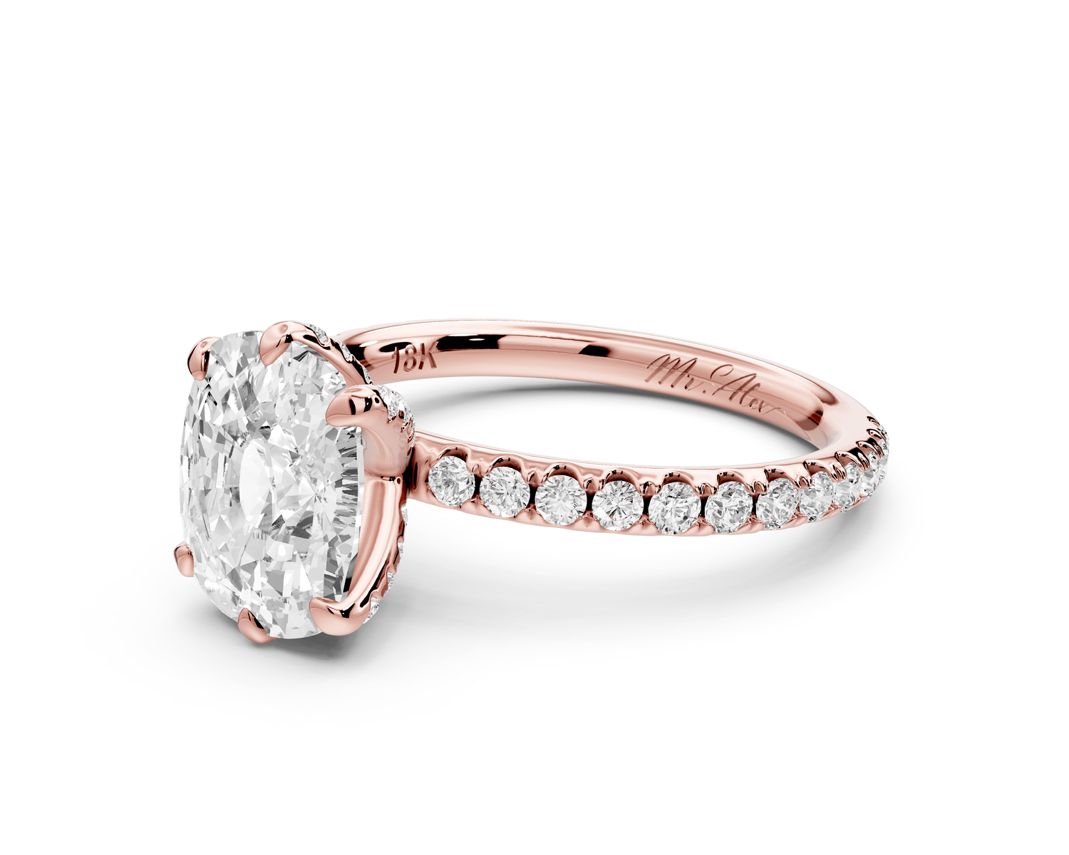 Elise - 3ct 18k rose gold ecushion diamond 6 - Talon Prong Diamond Crown with Pavé Engagement Ring - Mr. Alex Jewelry