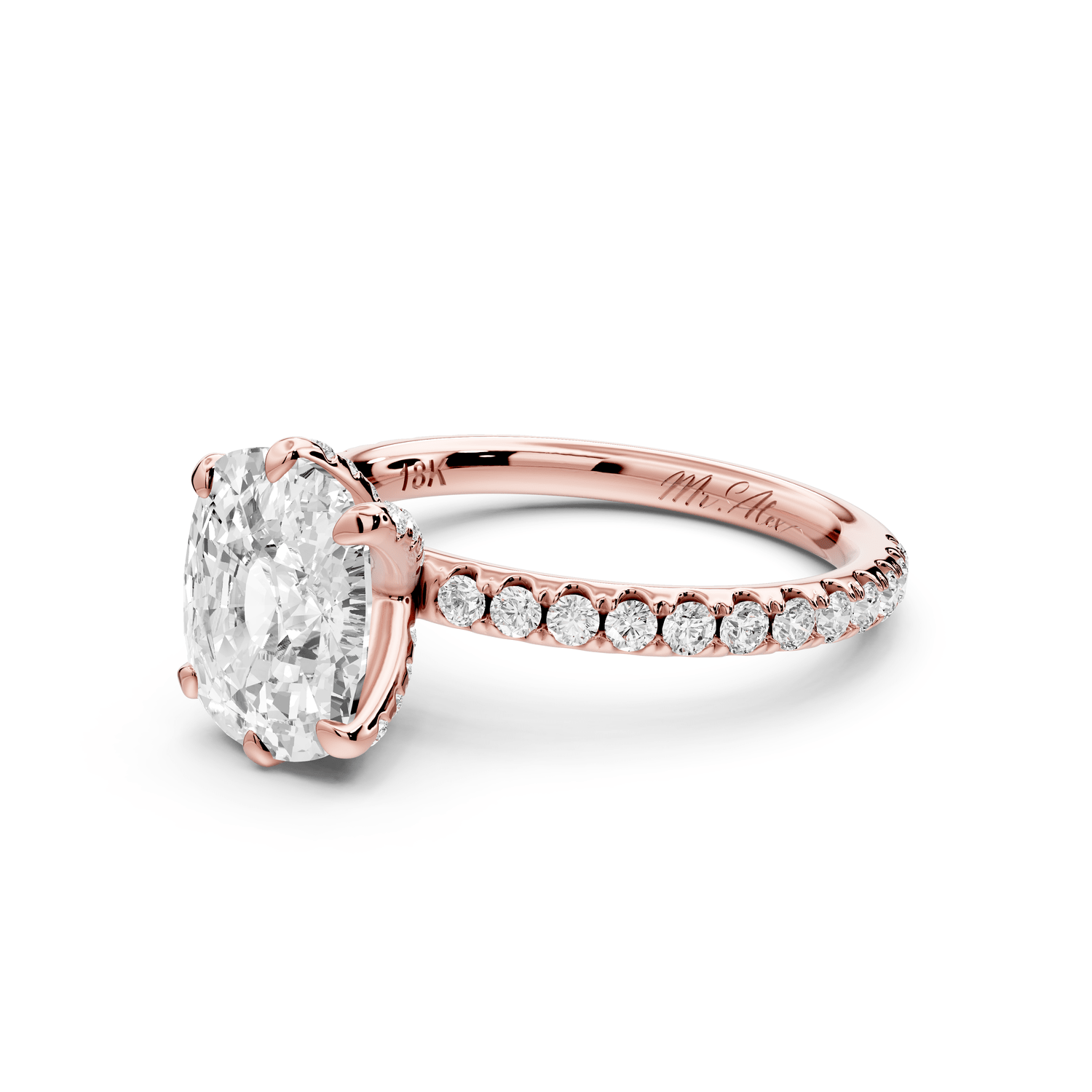 Elise - 3ct 18k rose gold ecushion diamond 6 - Talon Prong Diamond Crown with Pavé Engagement Ring - Mr. Alex Jewelry