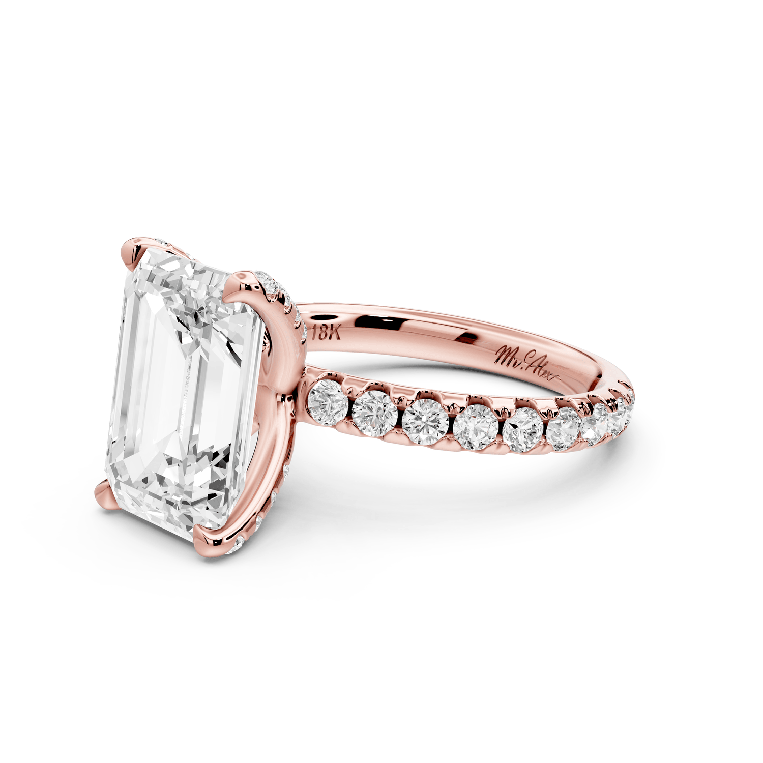 Elise - 3ct 18k rose gold emerald diamond 6 - Talon Prong Diamond Crown with Pavé Engagement Ring - Mr. Alex Jewelry