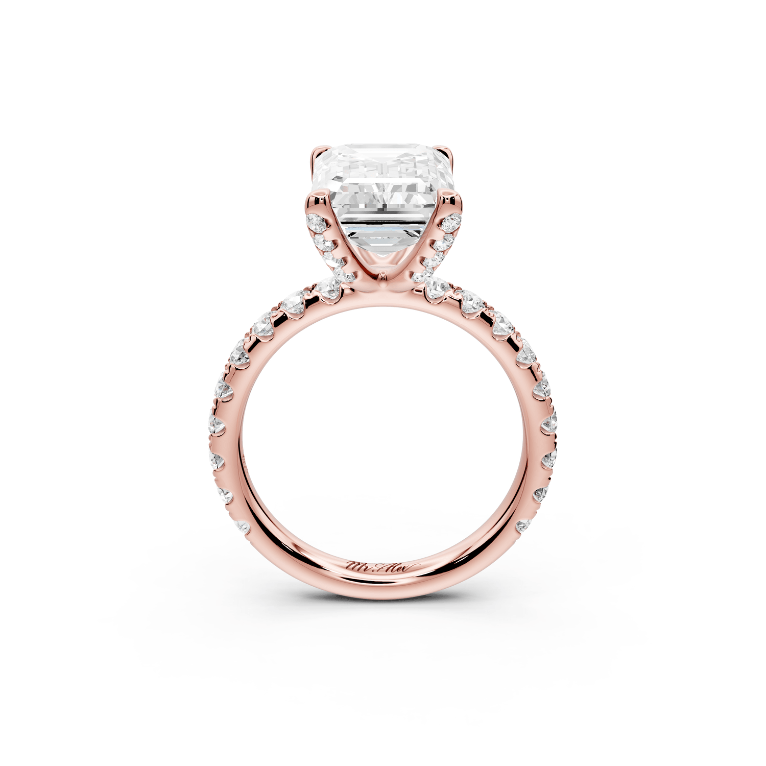 Elise - 3ct 18k rose gold emerald diamond 6 - Talon Prong Diamond Crown with Pavé Engagement Ring - Mr. Alex Jewelry