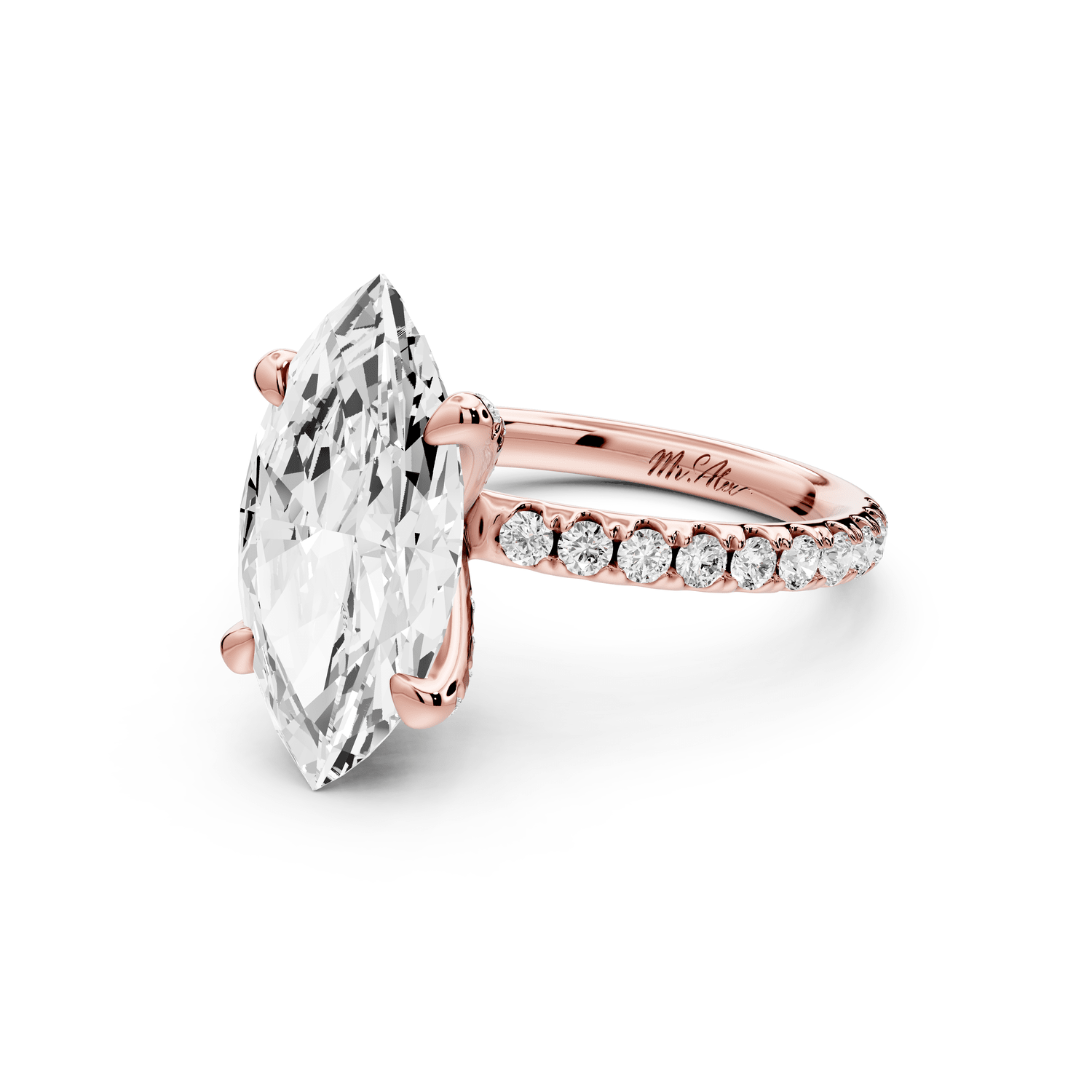 Elise - 3ct 18k rose gold marquise diamond 6 - Talon Prong Diamond Crown with Pavé Engagement Ring - Mr. Alex Jewelry