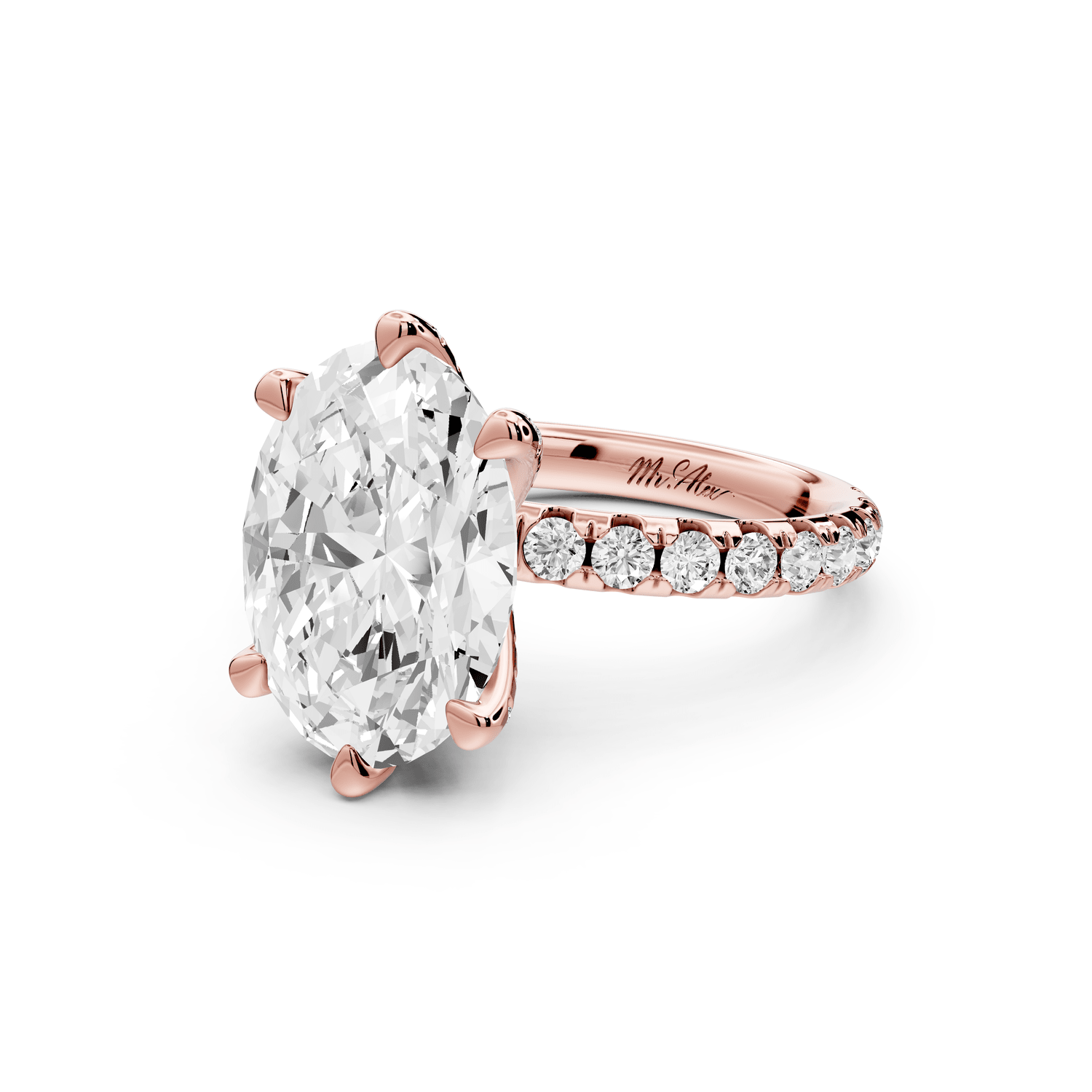 Elise - 3ct 18k rose gold oval diamond 6 - Talon Prong Diamond Crown with Pavé Engagement Ring - Mr. Alex Jewelry