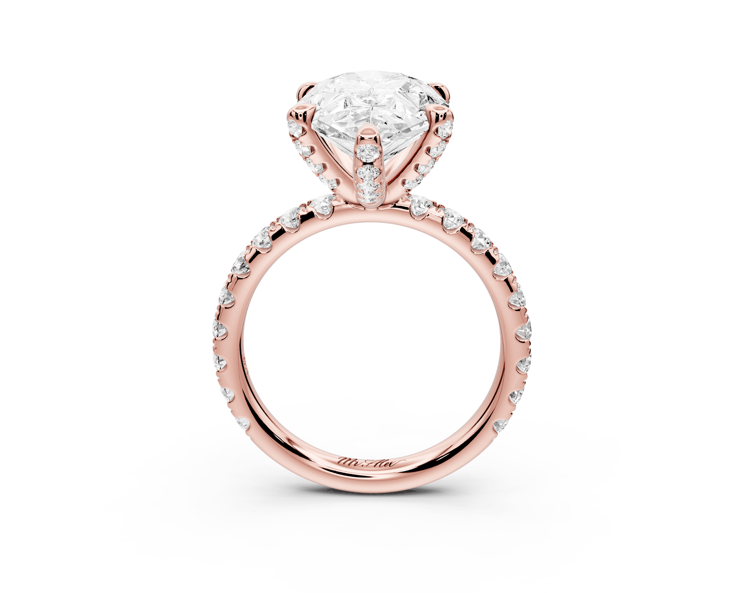Elise - 3ct 18k rose gold pear diamond 6 - Talon Prong Diamond Crown with Pavé Engagement Ring - Mr. Alex Jewelry