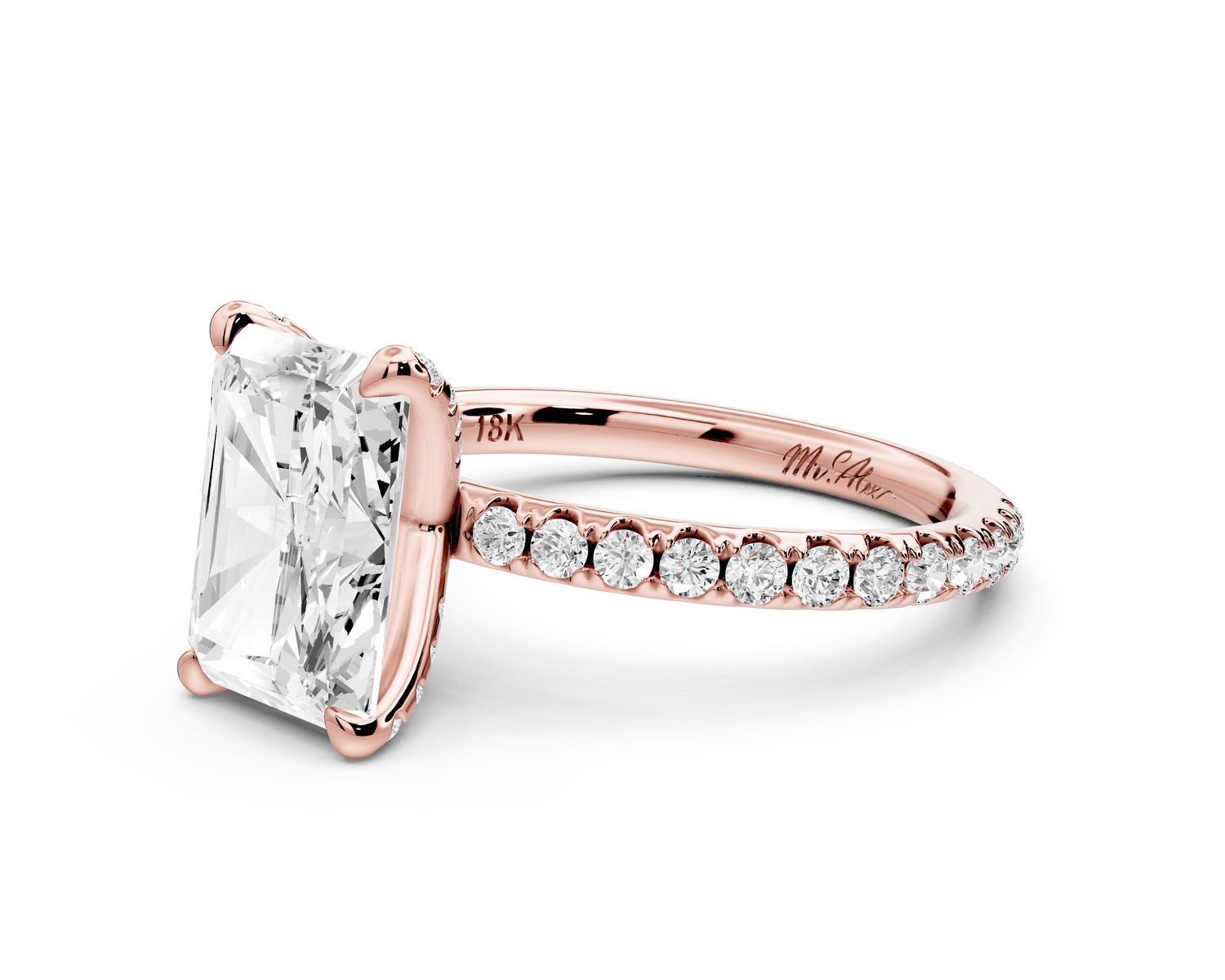 Elise - 3ct 18k rose gold radiant diamond 6 - Talon Prong Diamond Crown with Pavé Engagement Ring - Mr. Alex Jewelry