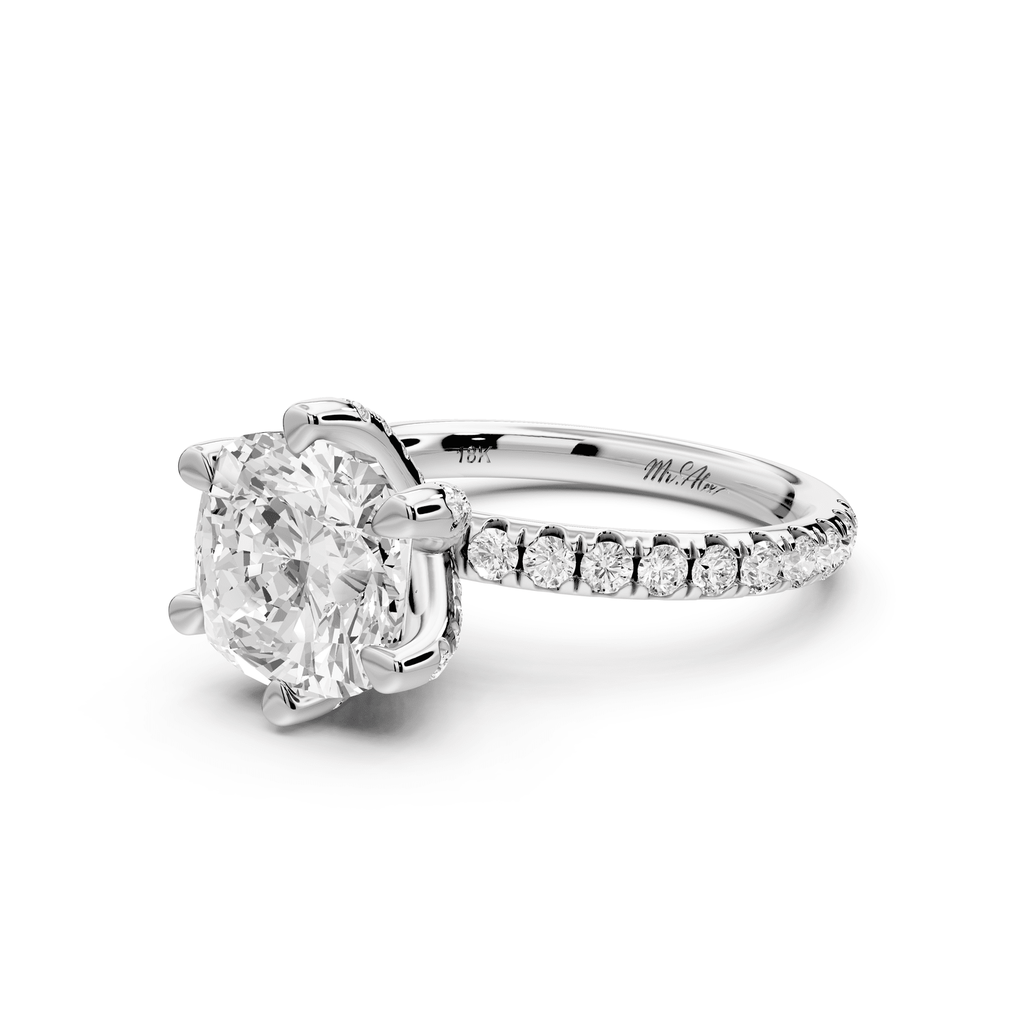 Elise - 3ct 18k white gold cushion diamond 6 - Talon Prong Diamond Crown with Pavé Engagement Ring - Mr. Alex Jewelry