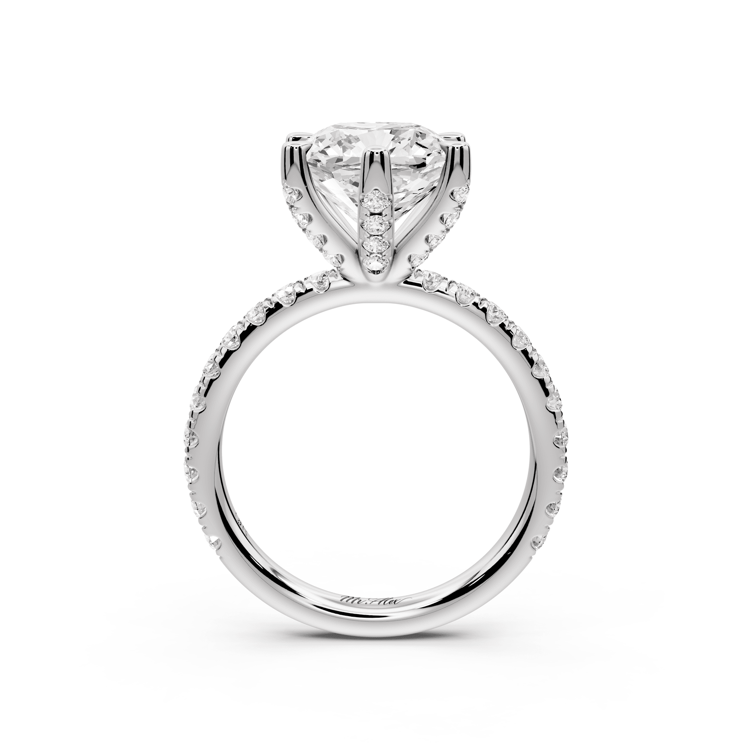 Elise - 3ct 18k white gold cushion diamond 6 - Talon Prong Diamond Crown with Pavé Engagement Ring - Mr. Alex Jewelry
