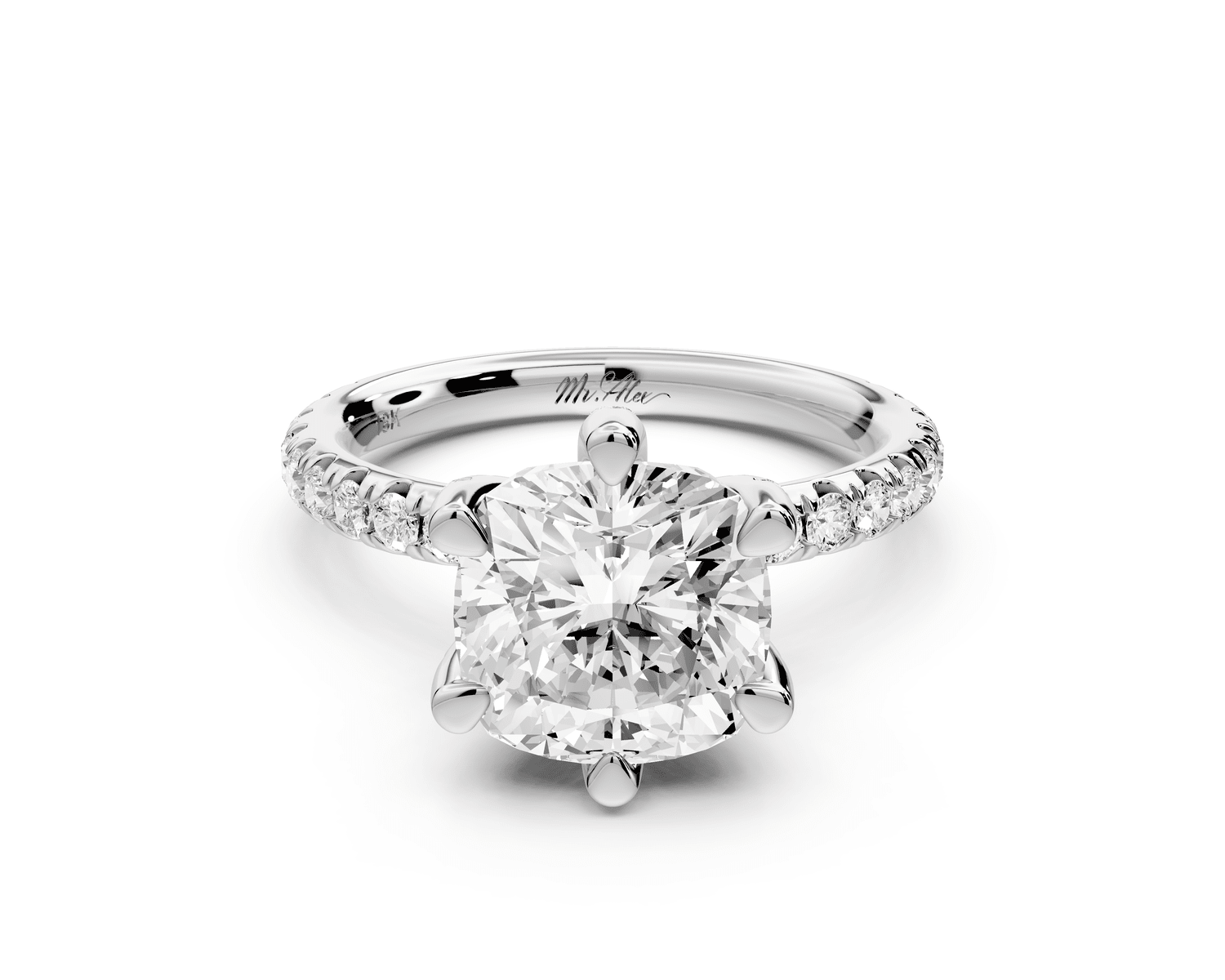 Elise - 3ct 18k white gold cushion diamond 6 - Talon Prong Diamond Crown with Pavé Engagement Ring - Mr. Alex Jewelry