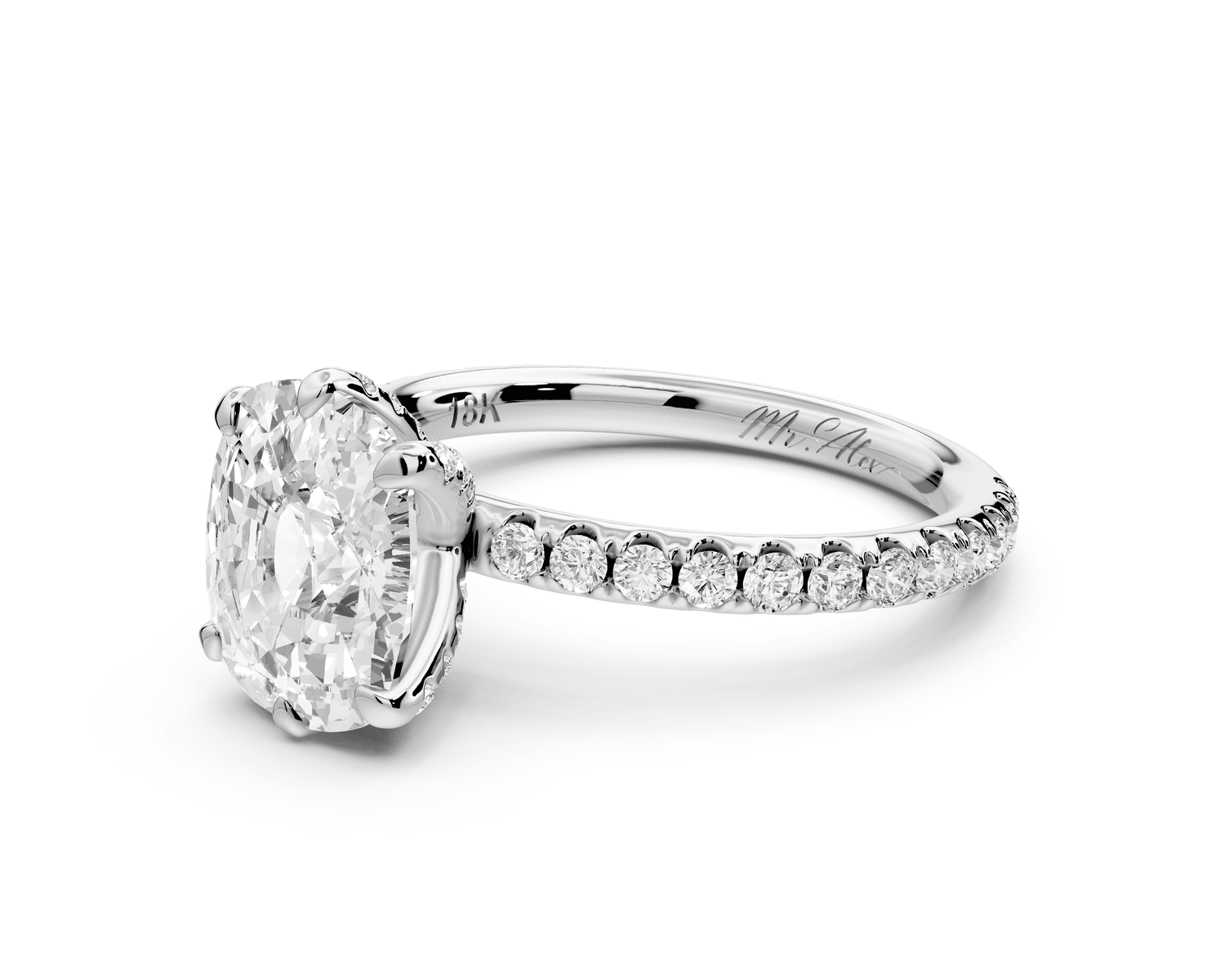 Elise - 3ct 18k white gold ecushion diamond 6 - Talon Prong Diamond Crown with Pavé Engagement Ring - Mr. Alex Jewelry